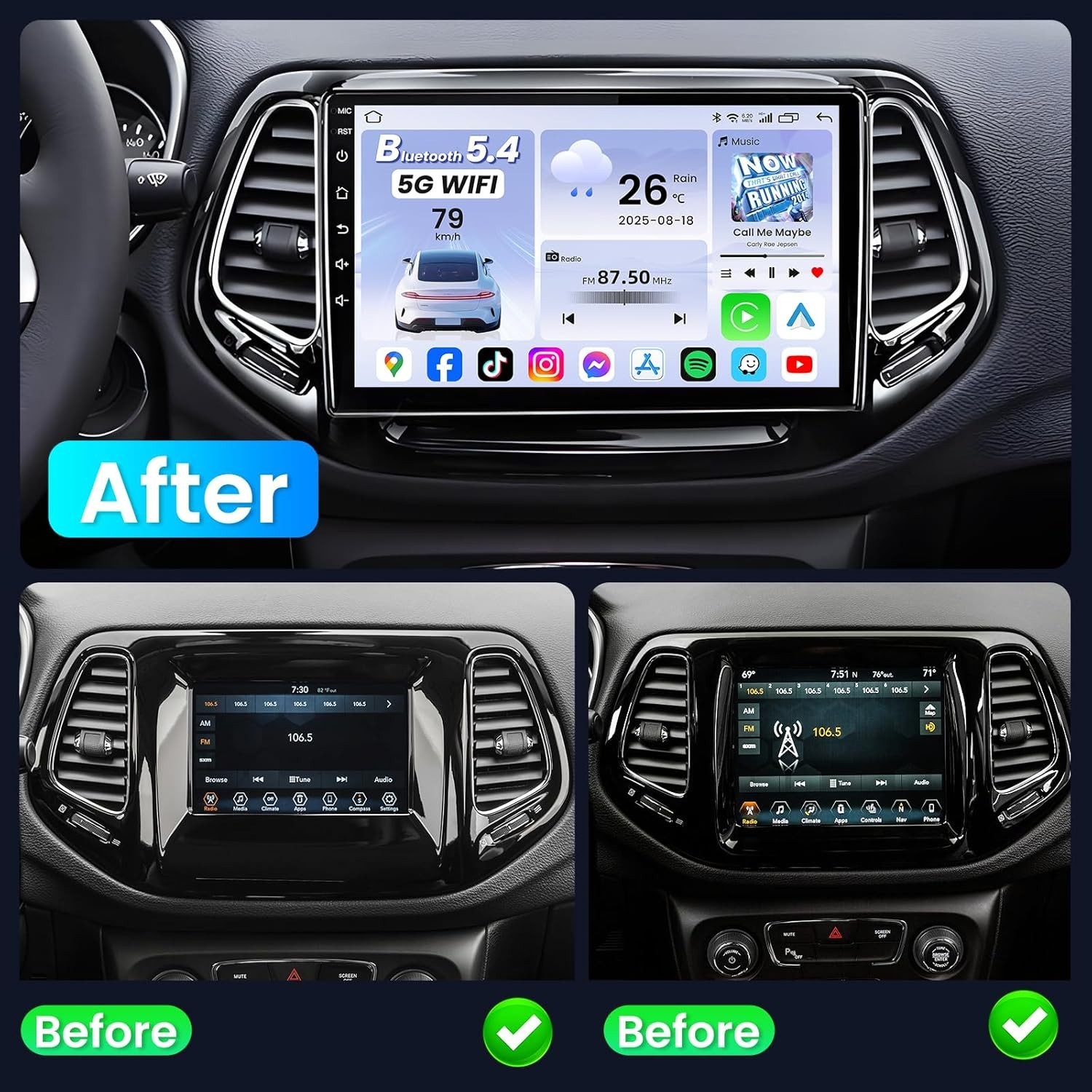 Jeep Compass Patriot 2017 2020 10 inch IPS CarPlay Android Auto GPS 64GB 5G WiFi