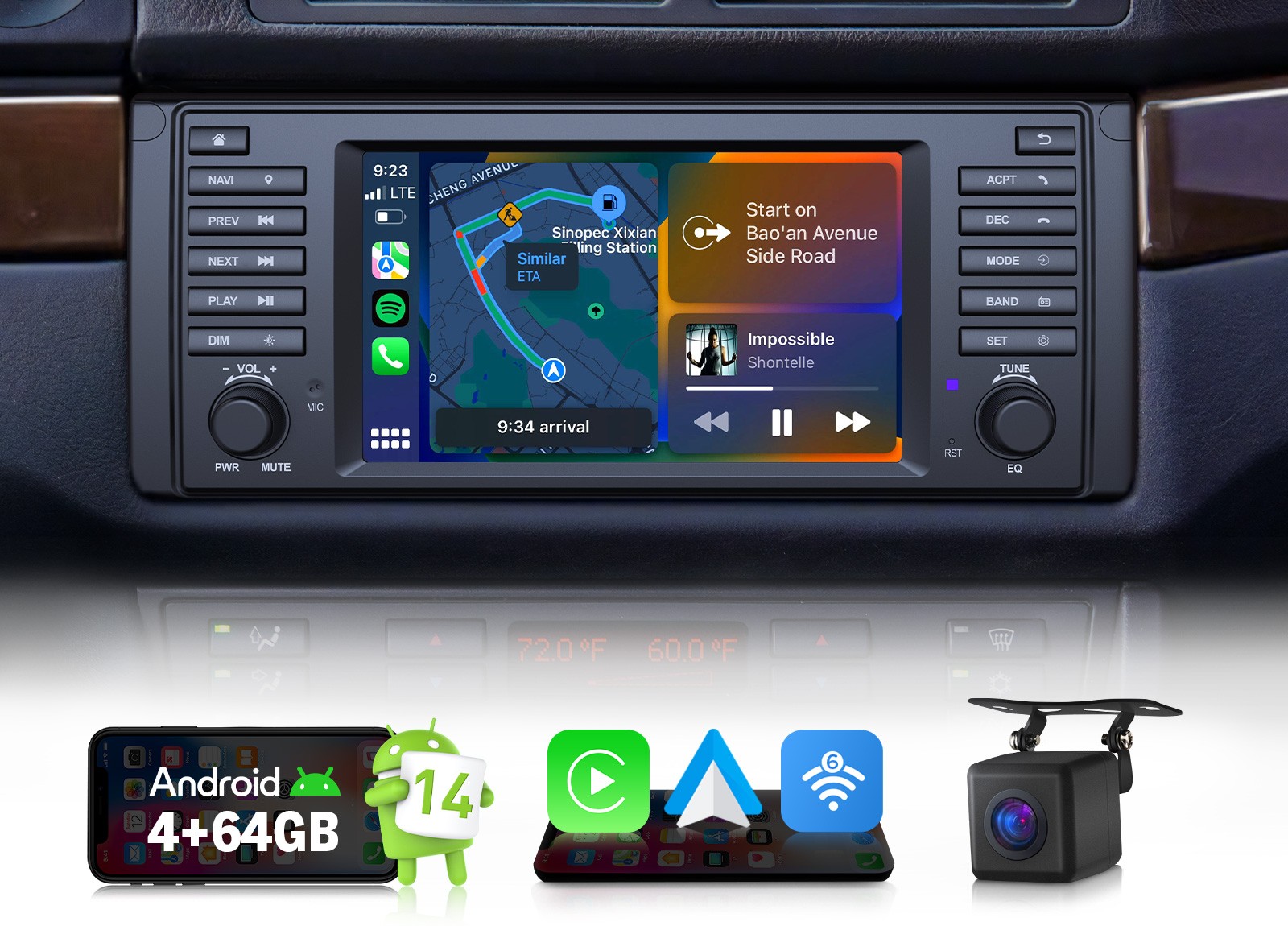 Apple CarPlay Car Stereo 7″ Android Auto 14 4+64 for BMW E39 528i/530i 1995-2003