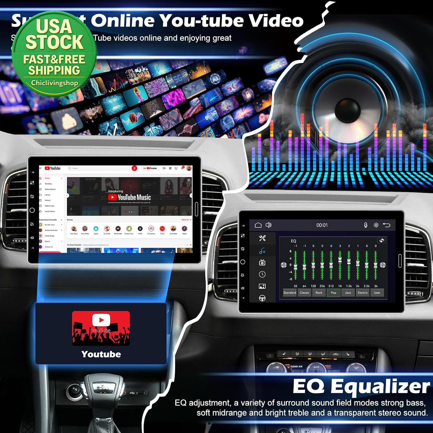 10.1 Inch Single Din Touchscreen Car Stereo Wireless Carplay Android Auto
