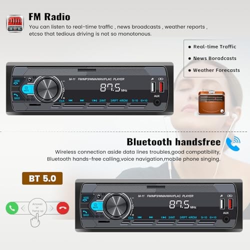Single Din Car Stereo with Bluetooth 5.0 Hands Free Calling Voice Control P1