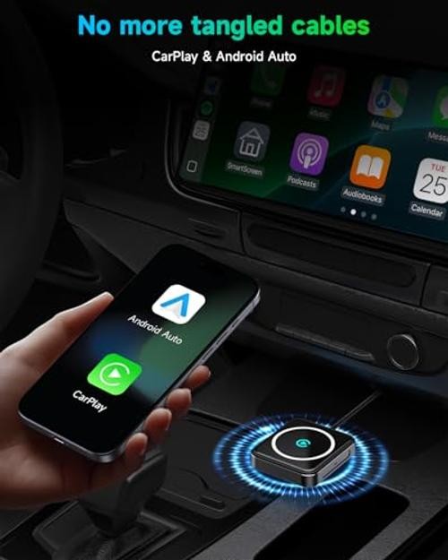 Wireless CarPlay and Android Auto Adapter, USB-A/C, 2-in-1 Compact Auto Black
