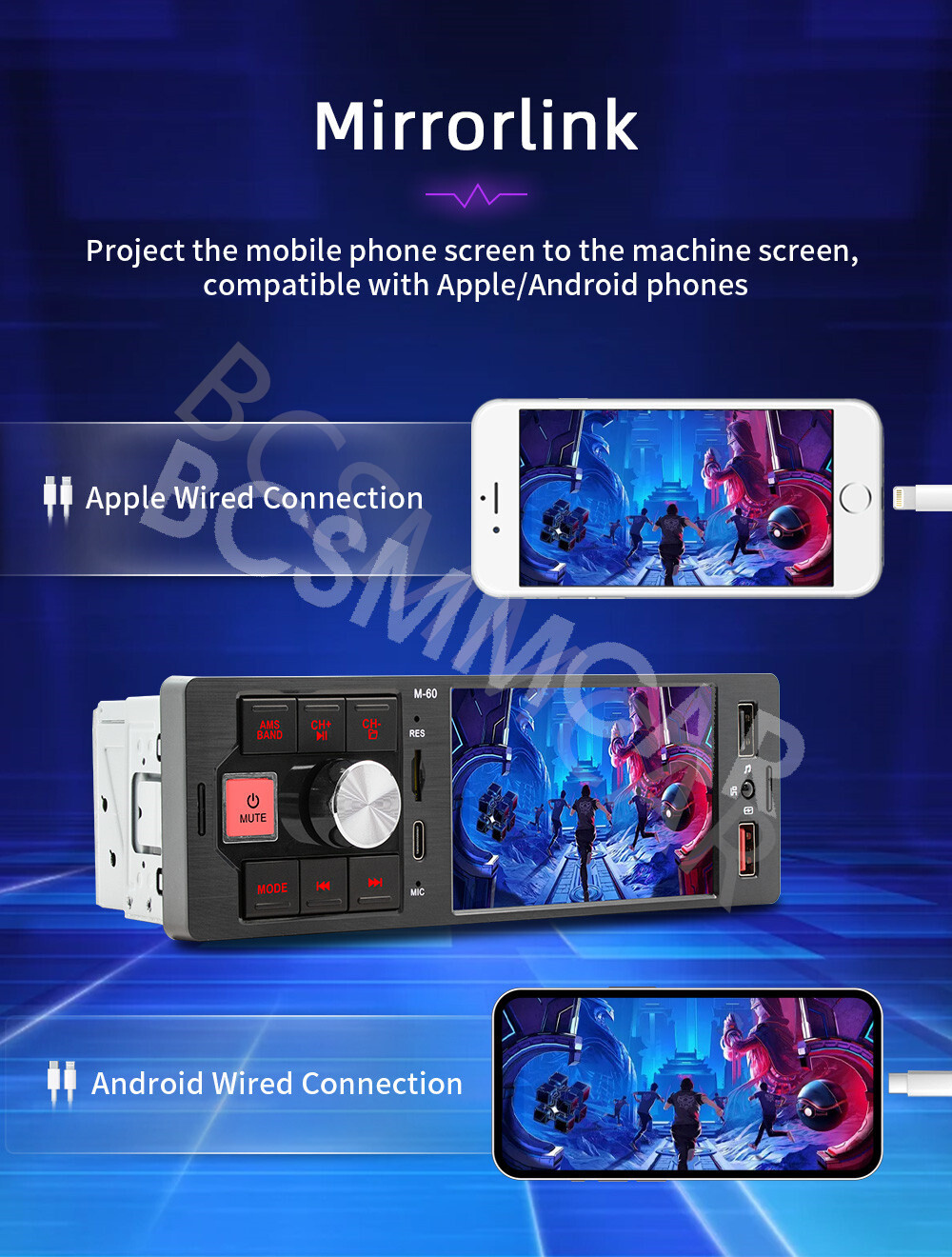 4.1in Bluetooth Car Radio Stereo Single 1Din For CarPlay Android Auto AUX USB