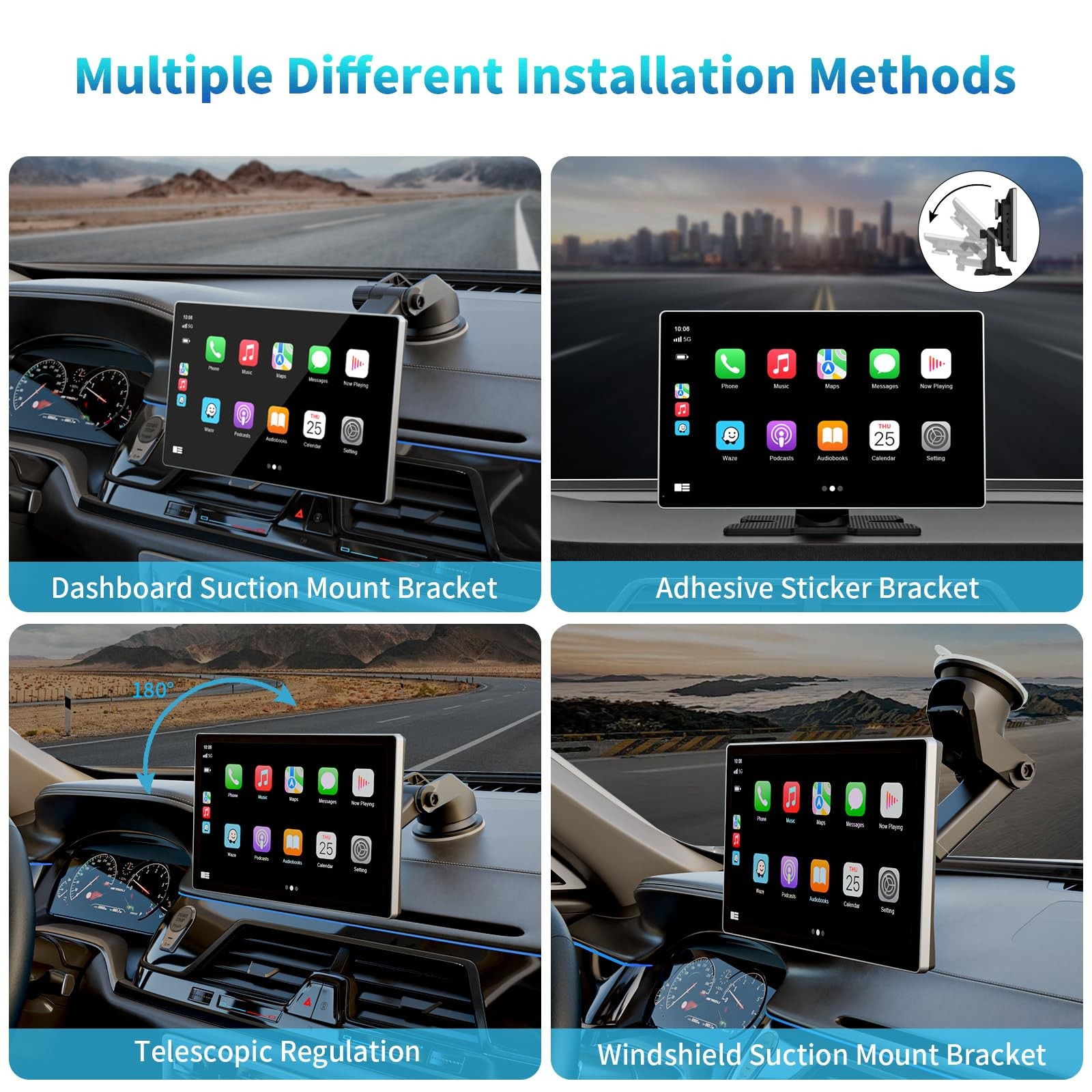 Portable Apple Carplay Screen for Car, 9″ Wireless Apple Carplay & Android Au…