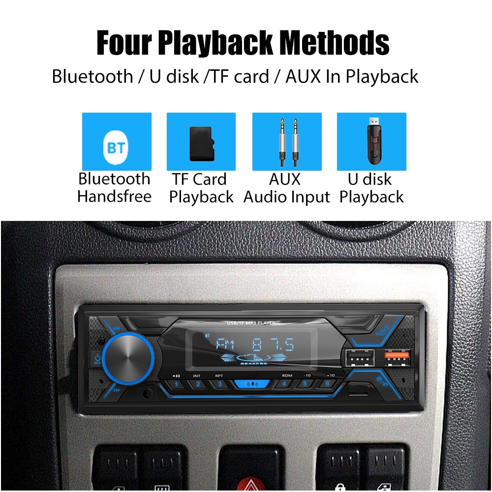 Single 1 DIN Car Stereo Bluetooth Radio FM USB SD In-Dash Player AUX SD