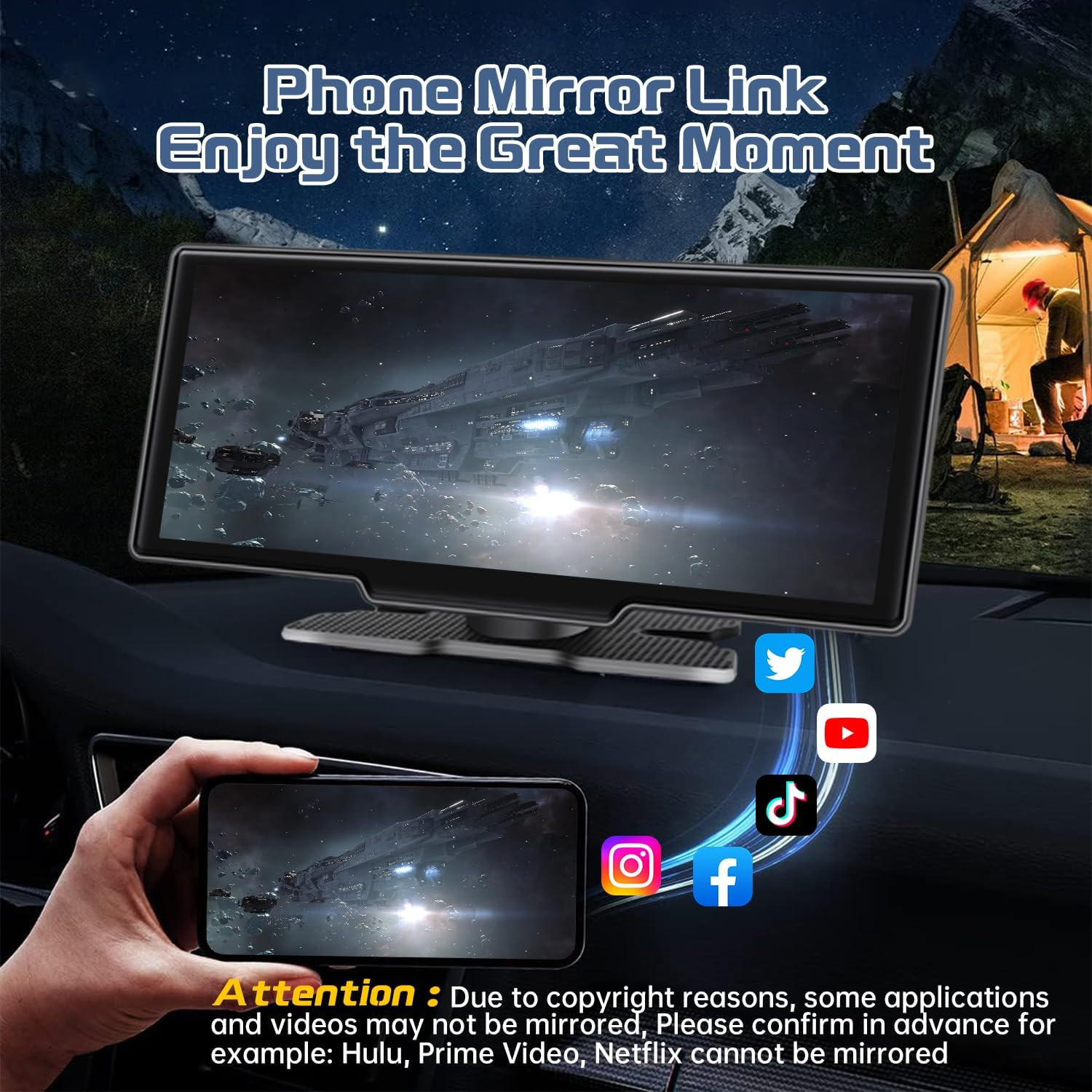 10.26″ Wireless Carplay Screen with 4K Dash Cam & 1080P Rear Camera | Portable C