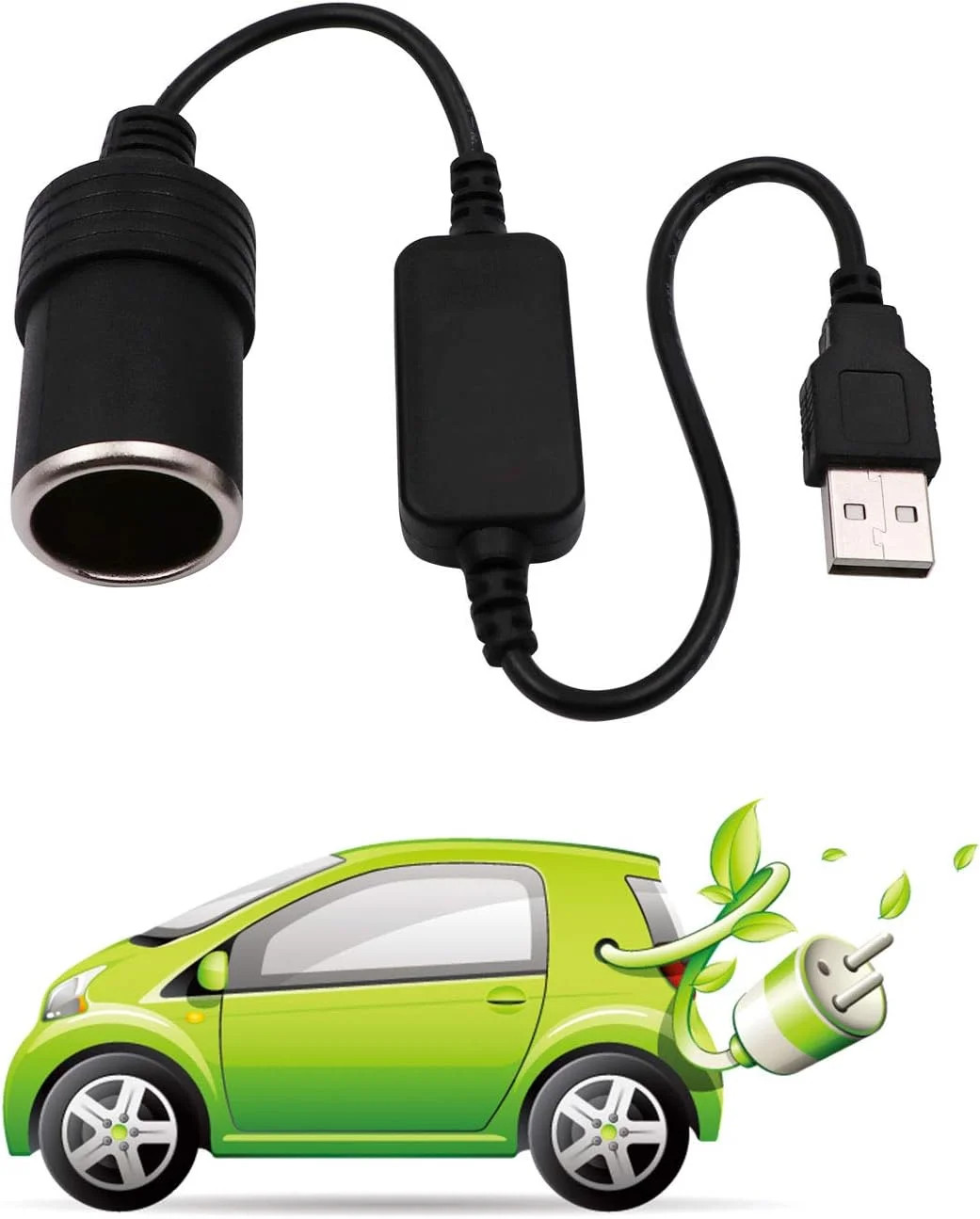 USB A Male to 12V Car Cigarette Lighter Socket Female Converter Cable 2-Pack ..
