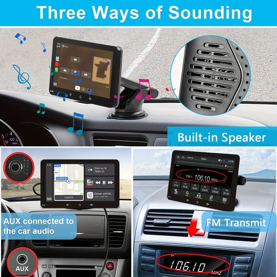 7″ screen car player MP5 portable smart supports Android Auto, EQ, FM, AUX