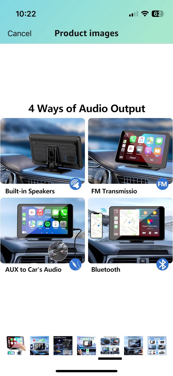 Portable Wireless Apple CarPlay and Android Auto 7″ IPS Touch Screen for Car