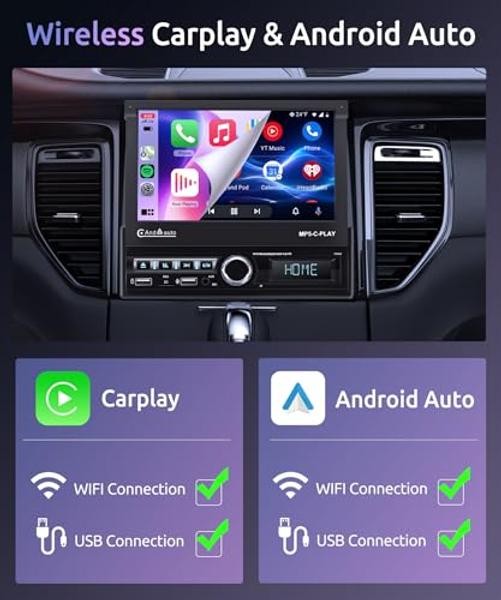 [Motorized] Single Din Touchscreen Car Stereo with Wireless Carplay Android
