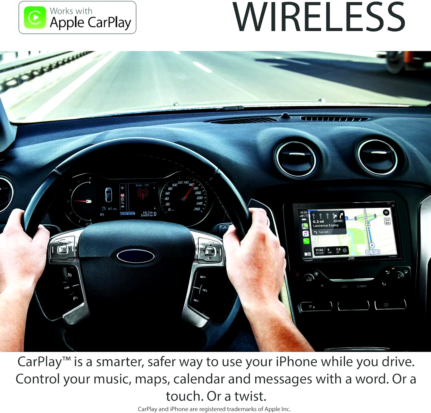 JVC KW-M865BW Built in Wi-Fi for Wireless CarPlay Android Auto, 6.8″ LCD Touchsc