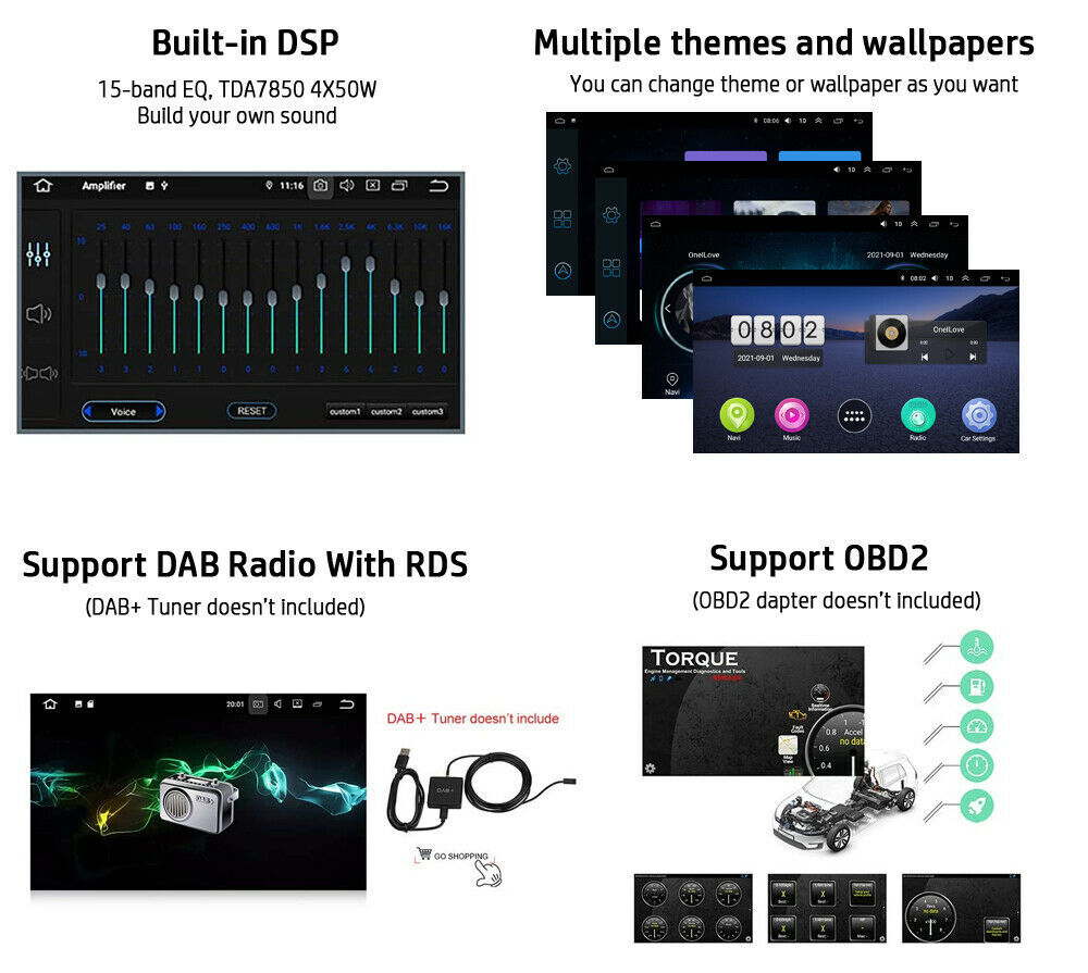 Android 13 Double Din 10.1″ Rotatable Touch Screen Car Stereo Radio Carplay GPS