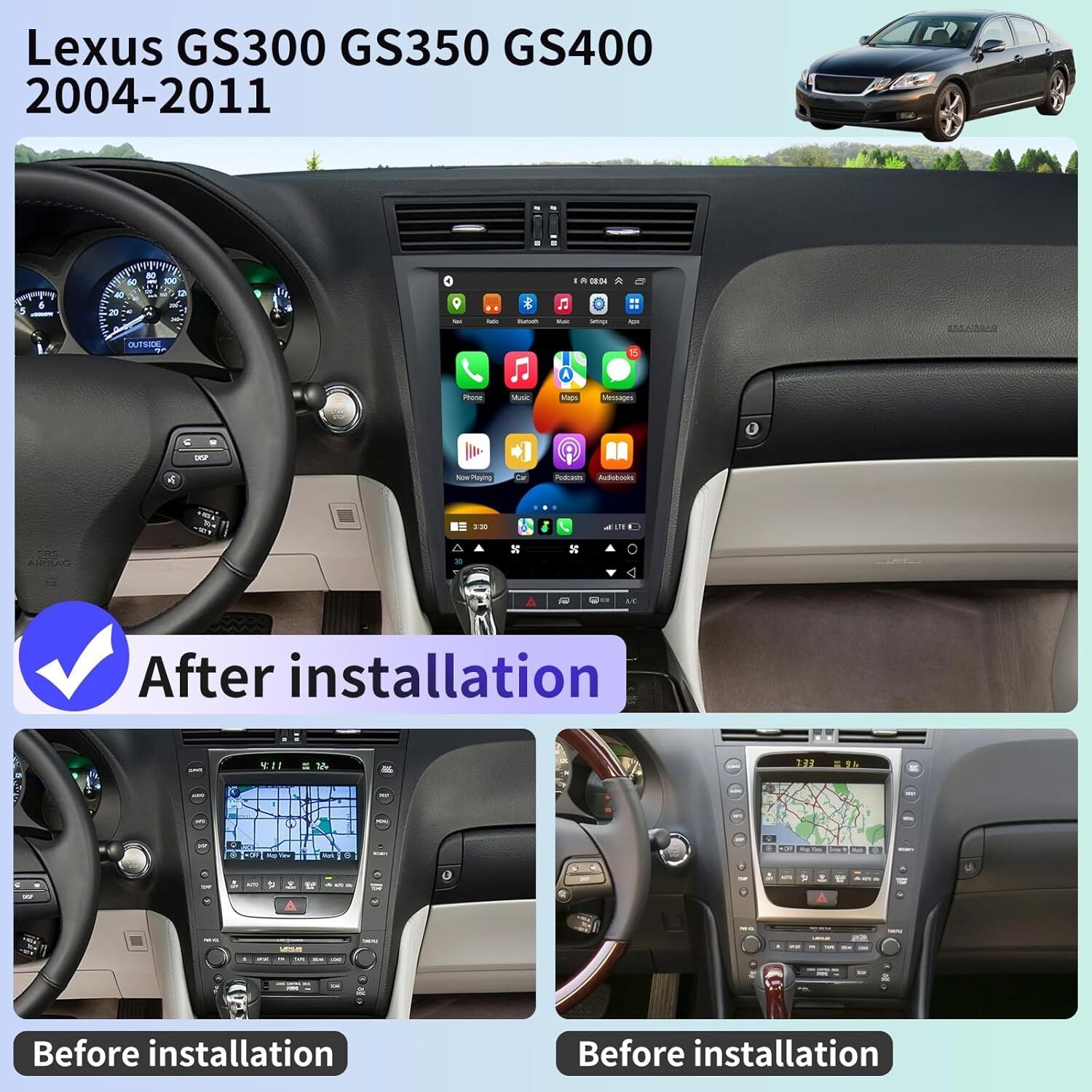 For Lexus GS300 G350 G400 Android Car Radio Stereo Apple Carplay GPS Navigation