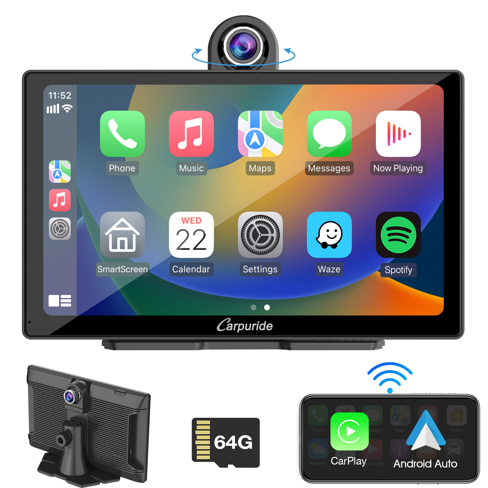 Carpuride 9″ Car Bluetooth Wireless Apple CarPlay Android Auto TouchScreen Radio