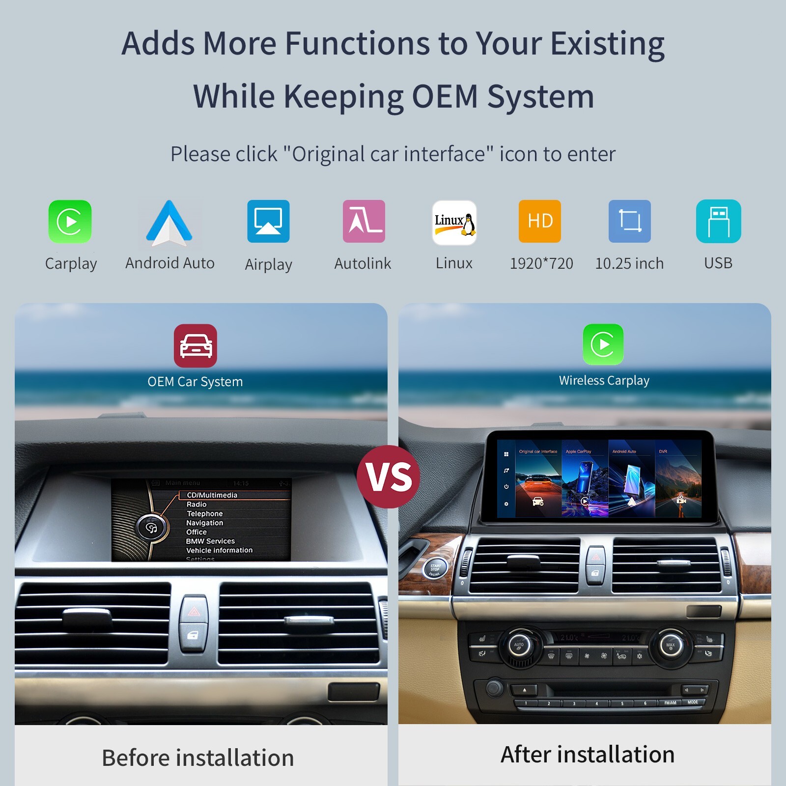 For BMW X5 X6 CIC E70 E71 2011-2013 10.25 Touchscreen with Carplay/Android Auto