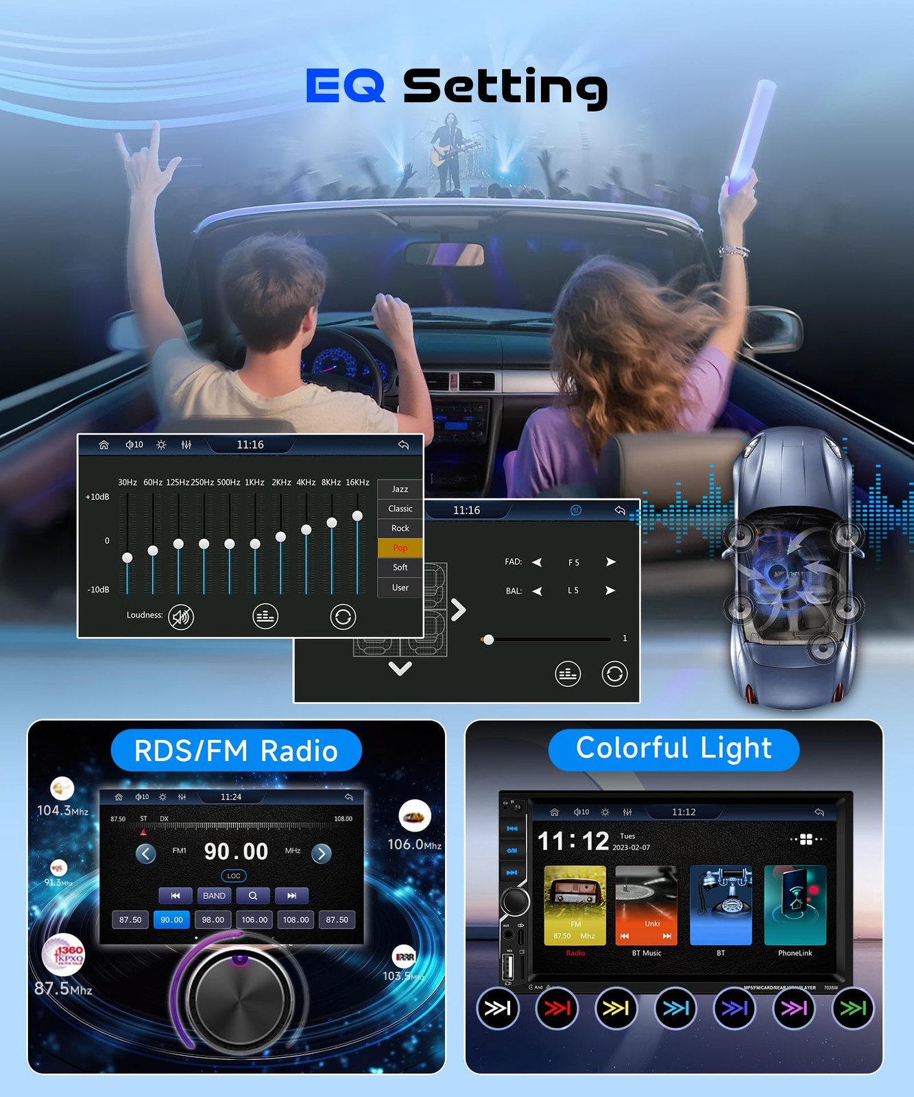 MAHVEC 7” Double Din Car Stereo with Wireless CarPlay Android…