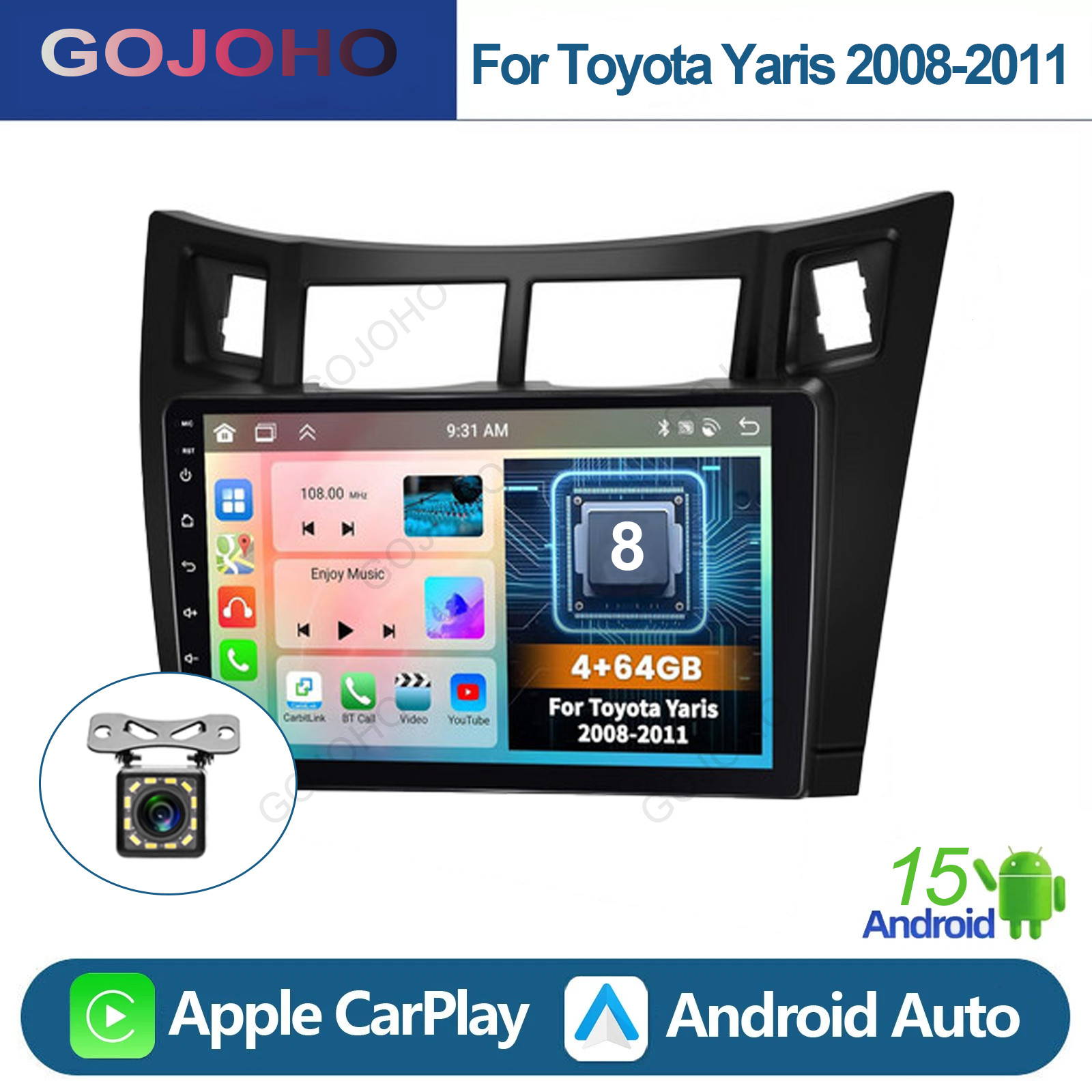 4+64GB For 2008-2011 Toyota Yaris Android 15.0 Car Stereo Radio GPS Navi CarPlay