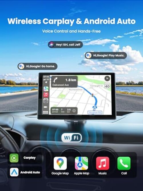 9″ Wireless Apple Carplay Screen for Car, Portable Car Play Screen for Q9SS-1