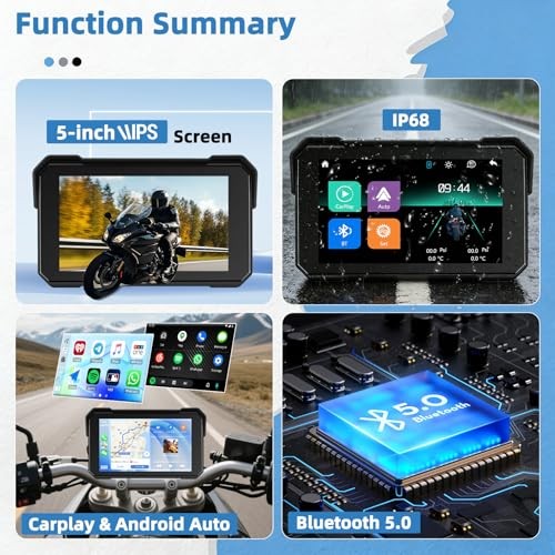 GPS CarPlay 5″ IPS Motorcycle CarPlay Screen for Motorcycle with A-pple