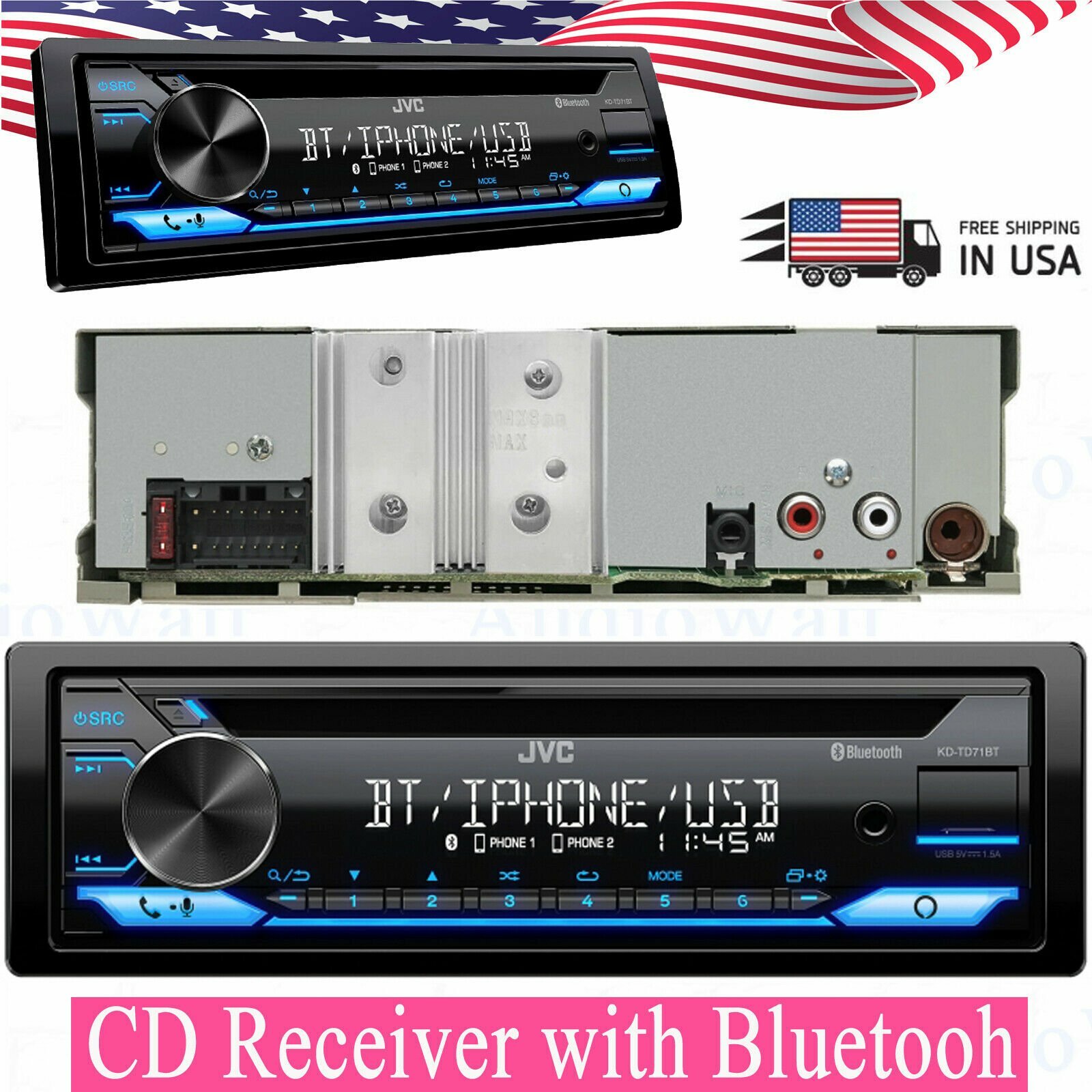 NEW JVC KD-TD71BT 1-DIN CD Receiver w/ Bluetooth USB MP3 SiriusXM Amazon Alexa