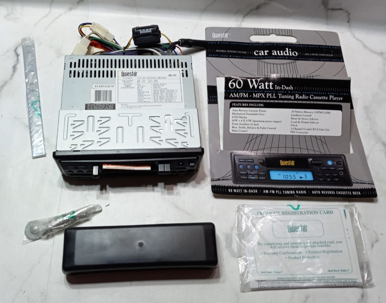 Qwestar QK-137 60 Watt In-Dash AM/FM MPX PLL Tuning Radio Cassette Player NOS
