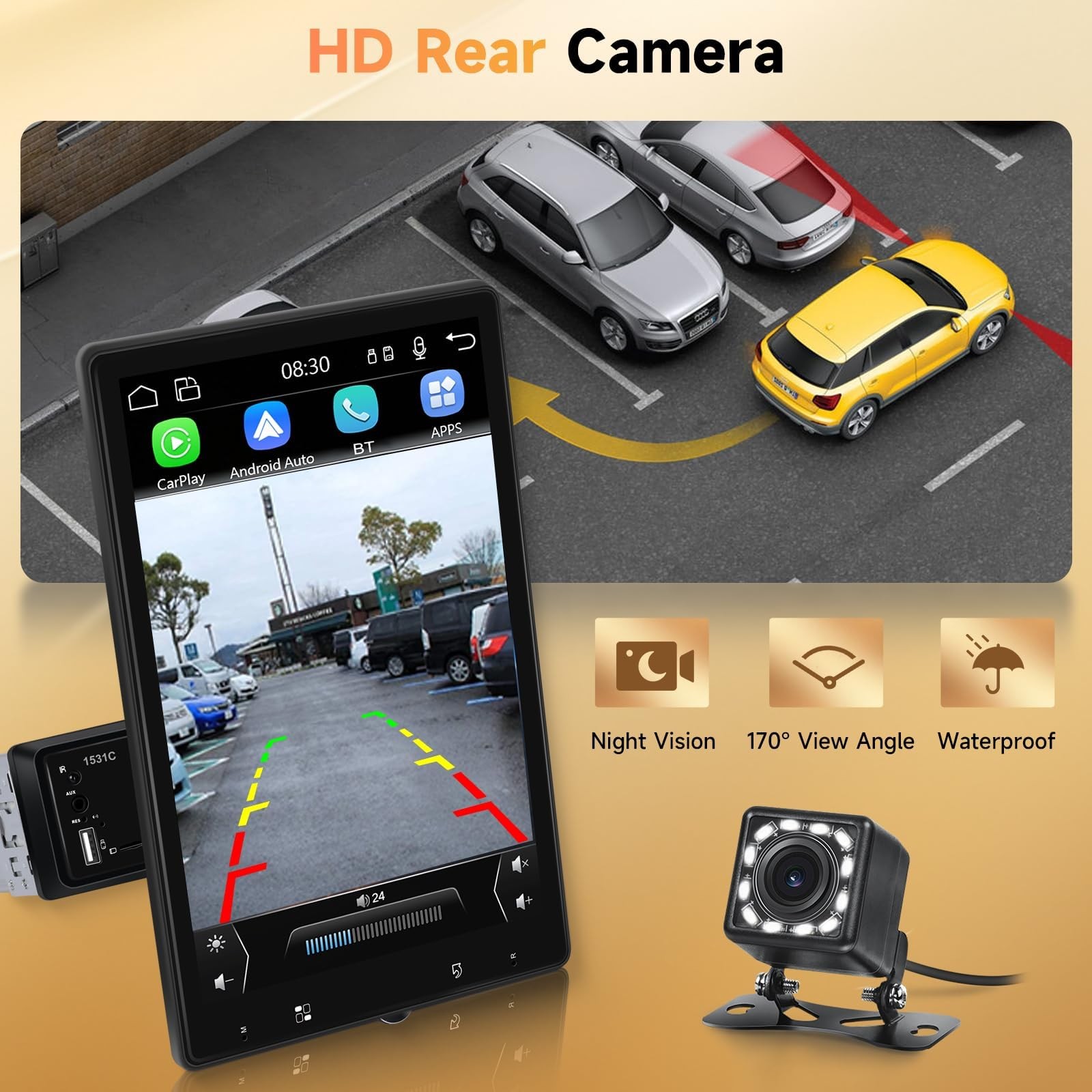 10.4″ Single Din Single Din Touchscreen Car Stereo Wireless Carplay& Android …