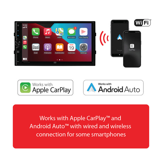 Dual Electronics 7″ Touchscreen Car Stereo Receiver with Wireless XDCPA73W (New)