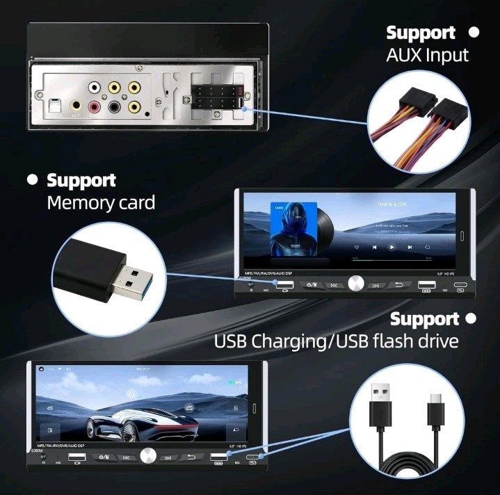 Car Play Single Din Car Stereo with Backup Camera 6.9 IPS Touchscreen Brand New