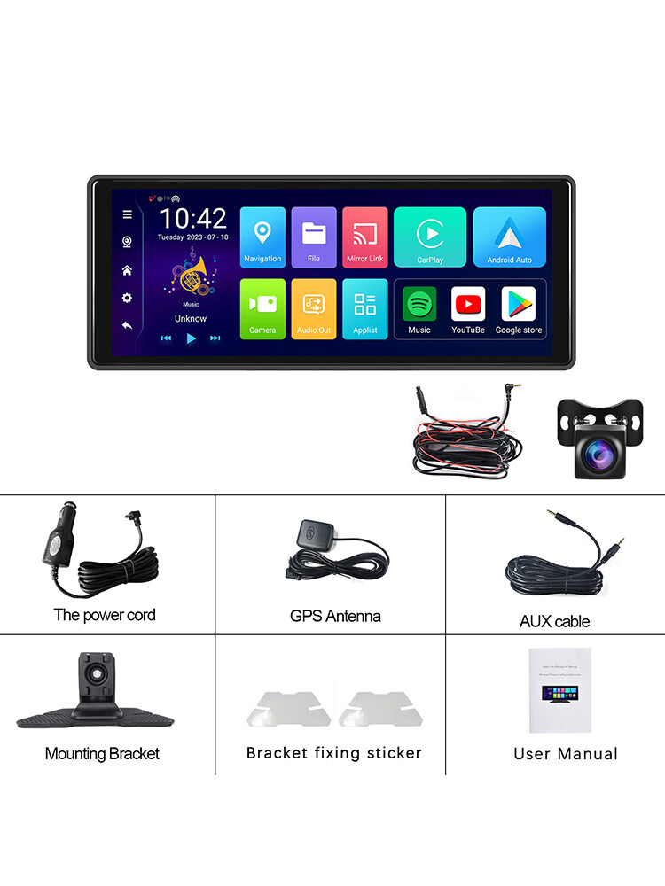 10.26″Portable Bluetooth Car Navigation Carplay HD Large Touch Screen Recorder B