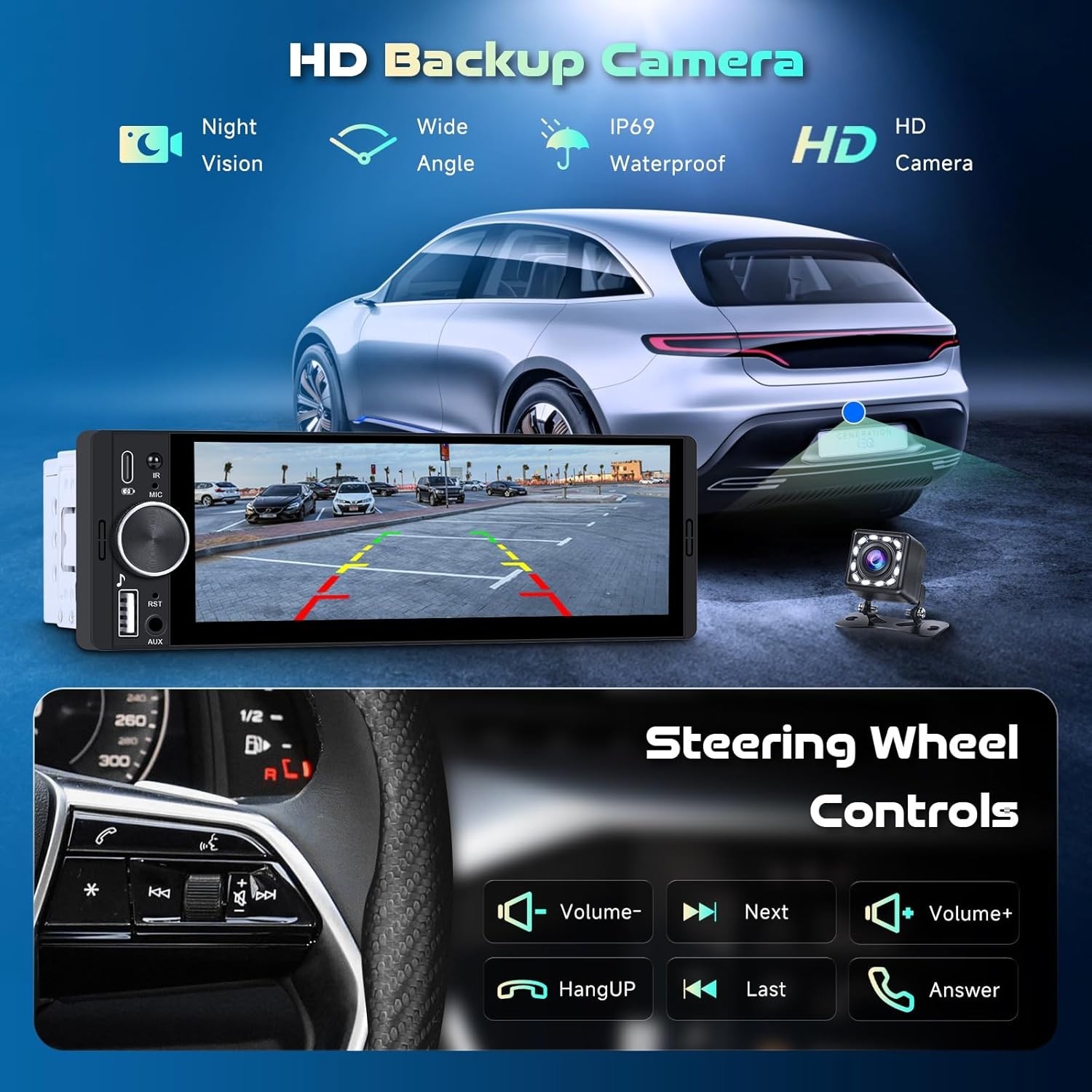 Single DIN Wireless Car Stereo with Wireless CarPlay & Android Auto, 6.9” in-…