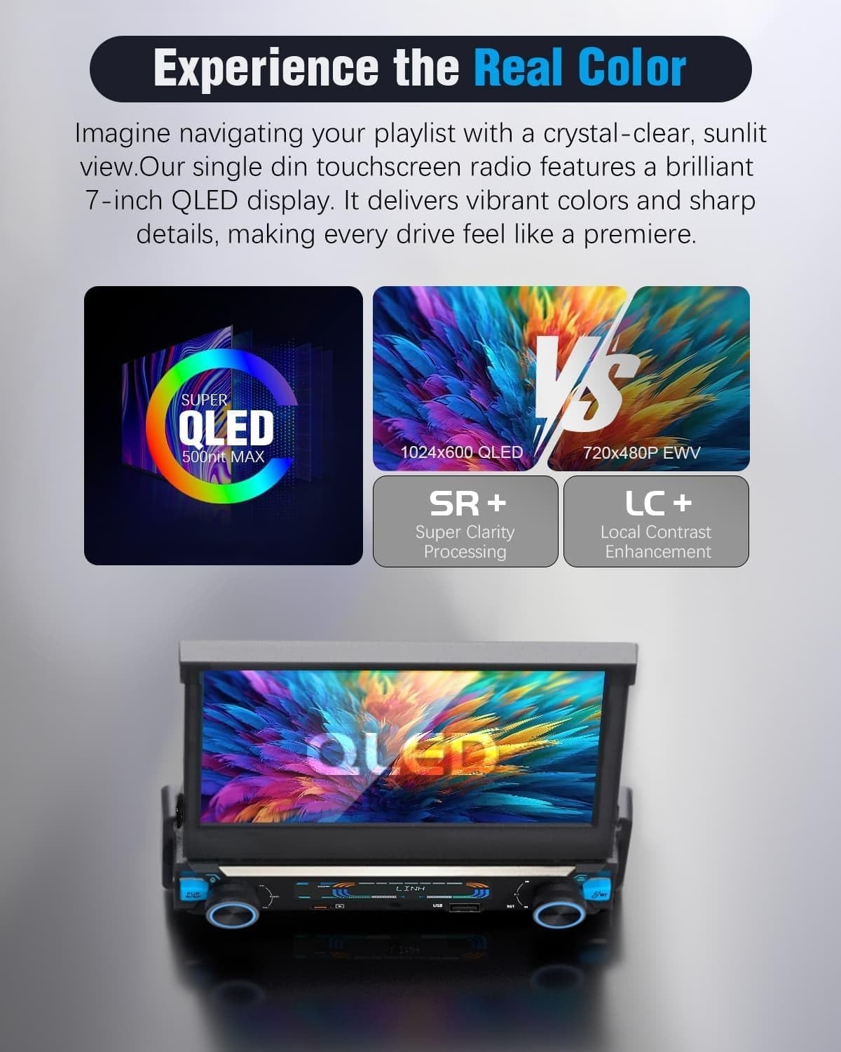 Newest Single Din Touchscreen Radio with Wireless Carplay&Android Auto,7 inch