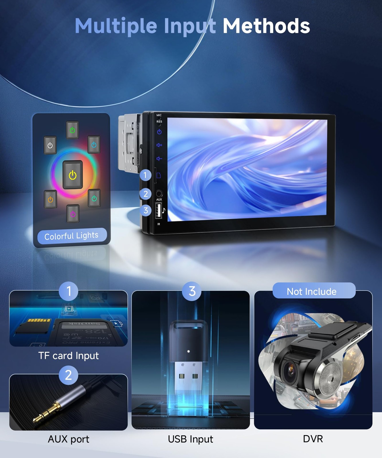 Single Din Car Stereo with Wireless Carplay Android Auto, 7 Inch Touch Black