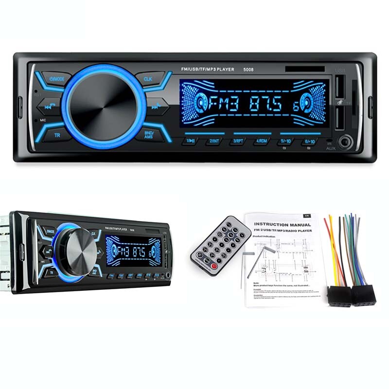 Single 1 Din Car Radio FM Stereo MP3 Player Bluetooth Head Unit In-Dash 2USB/AUX