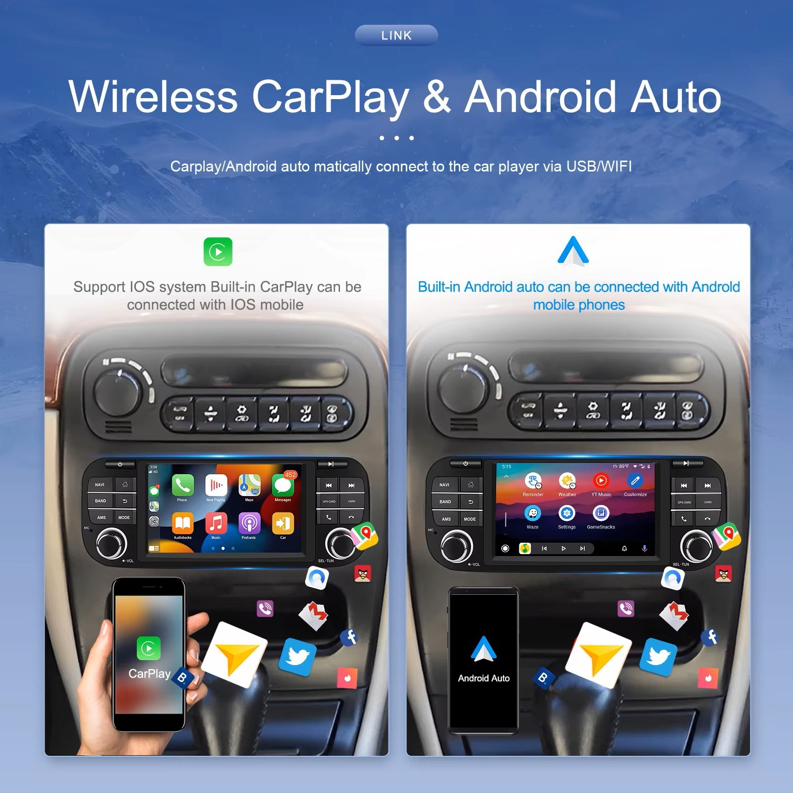 7″ For Jeep Wrangler Dodge Ram Chrysler Android Car Stereo Radio Carplay GPS FM