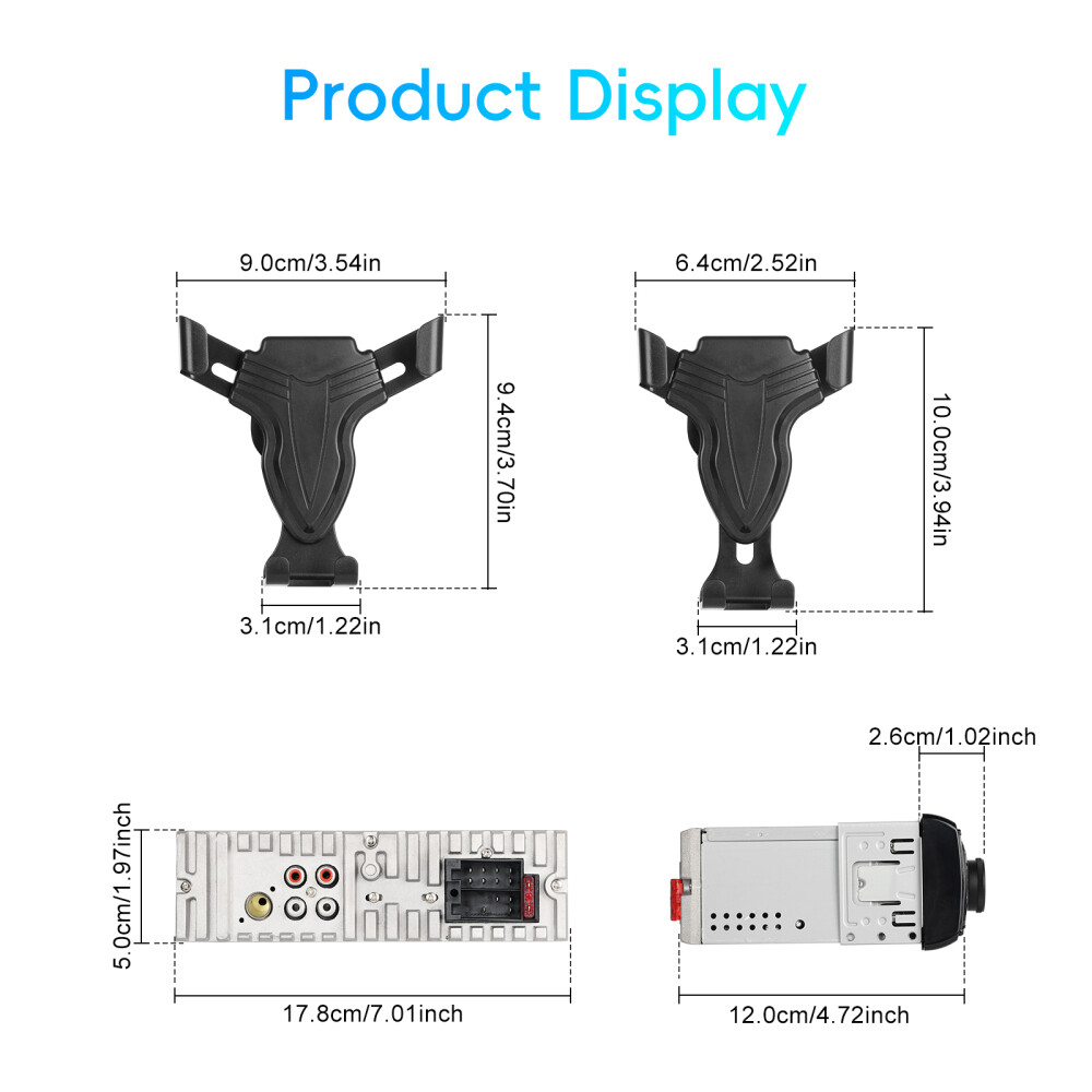 Single 1DIN Car Radio Stereo In-dash FM/USB/AUX/TF Bluetooth Audio +Phone Holder