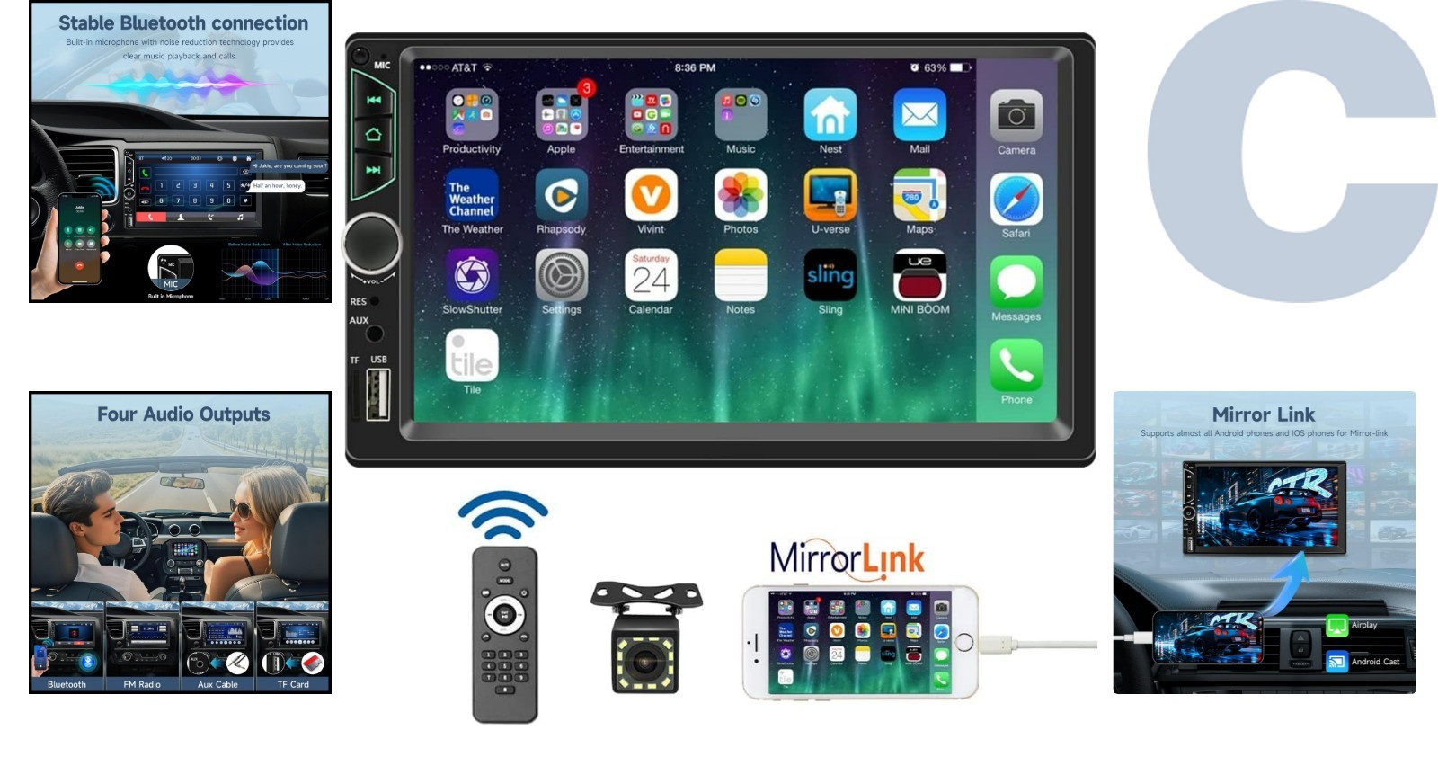 HD Touchscreen Car Stereo – 7-Inch, Bluetooth, Mirror Link & Multimedia Support