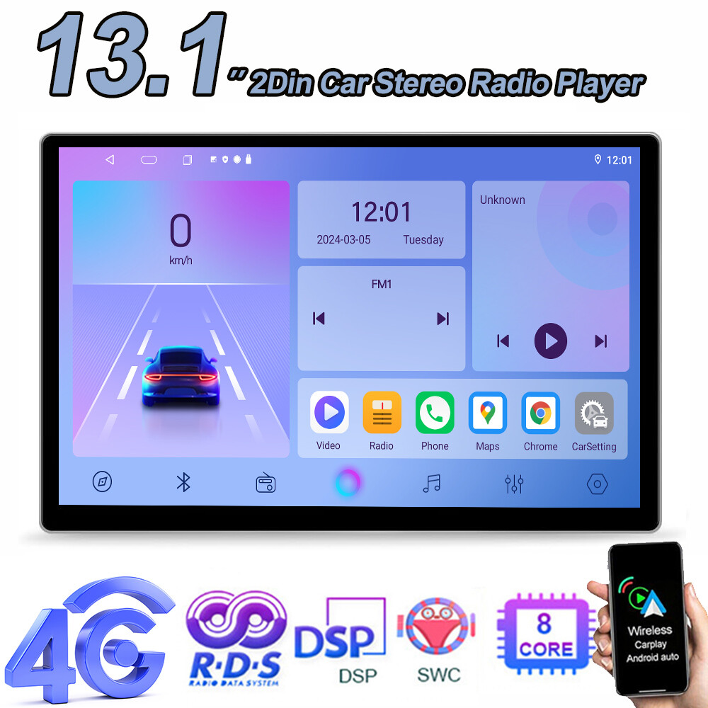 13.1” Android 13 4+64GB Car stereo Headunit DSP Fit Apple Carplay QLED Screen