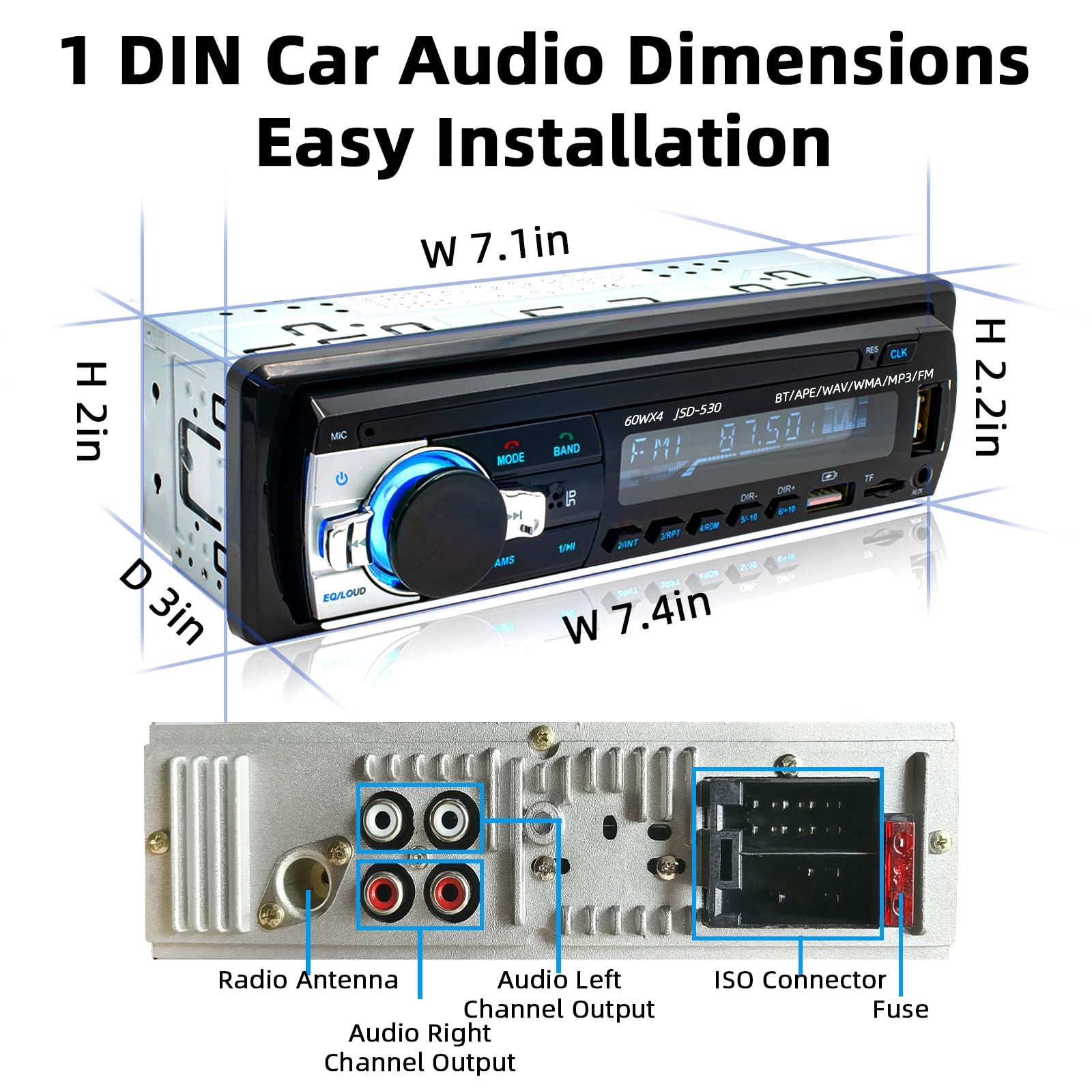 Auroky JSD-530 Single DIN Car Stereo Bluetooth Audio Player Handsfree Black