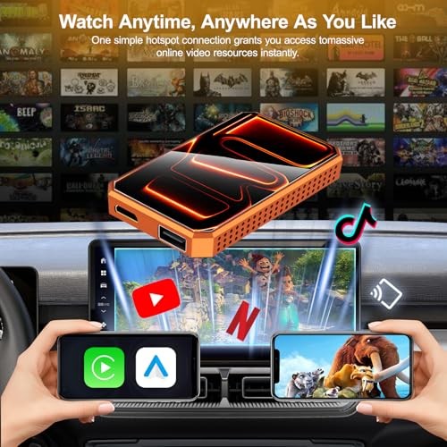Wireless CarPlay Android Auto Adapter with HDMI & USB Port, Magic AI Box Orange