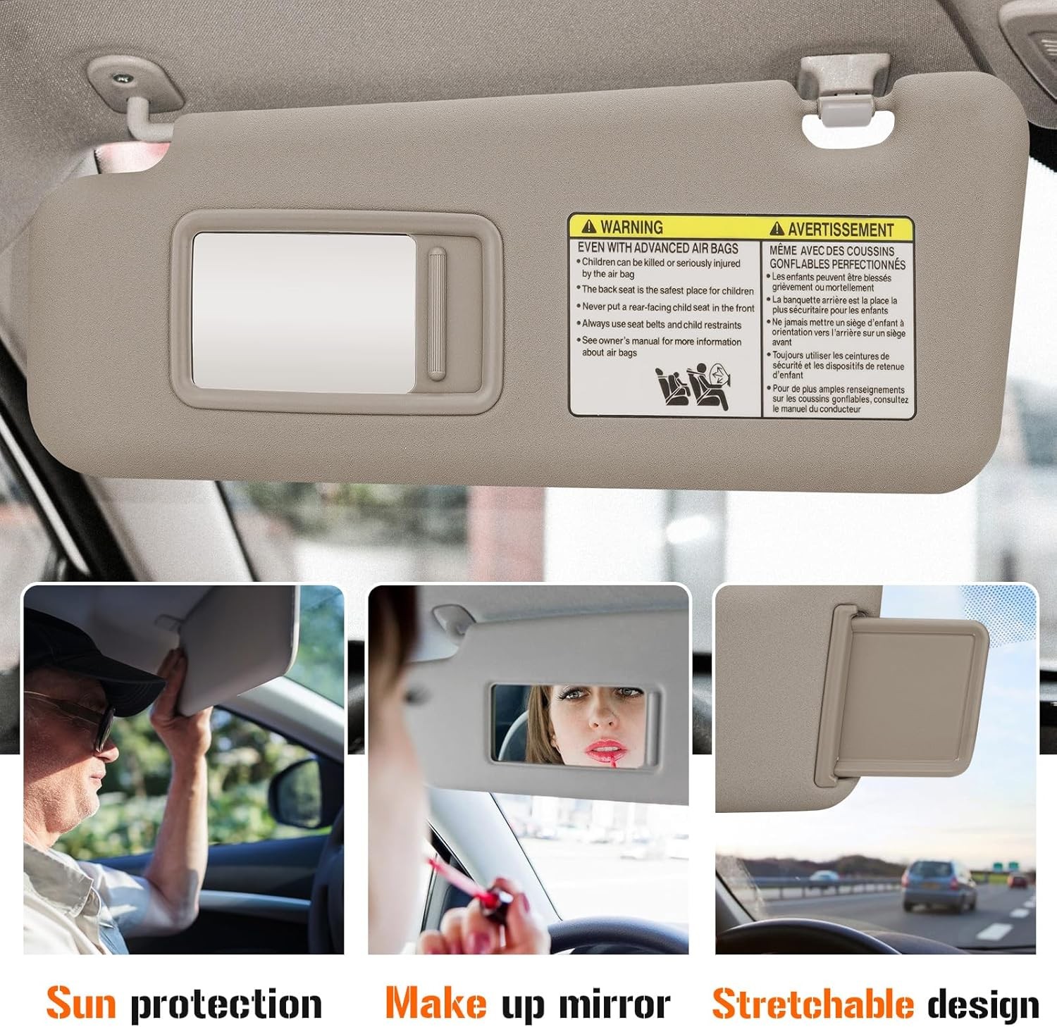 2008-13 Toyota Highlander Left & Right Beige Sun Visor w/ Light Driver/Passenger