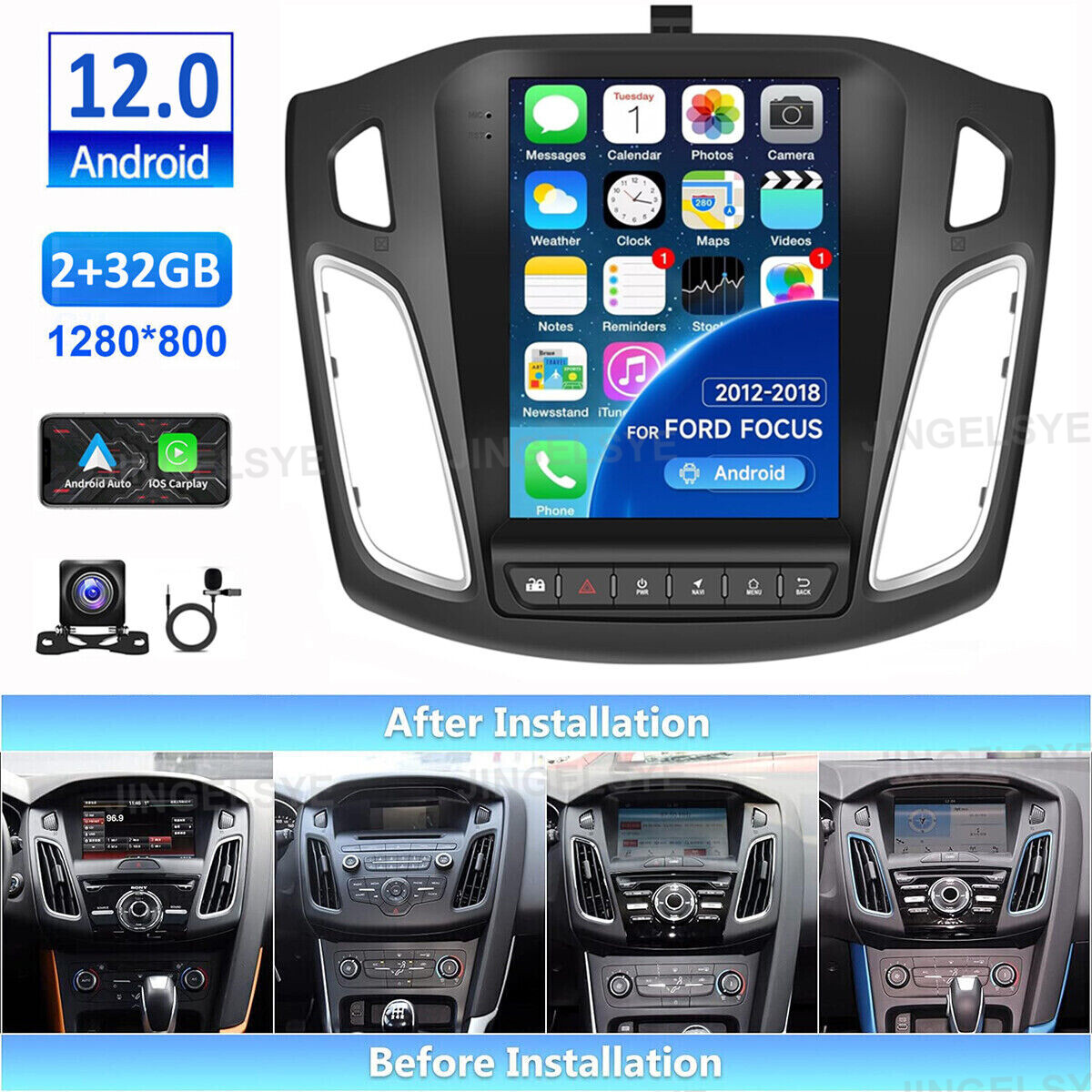 For 2012-2018 Ford Focus GPS Navi Android12.0 Car Stereo Radio 9.7″ Touch Screen