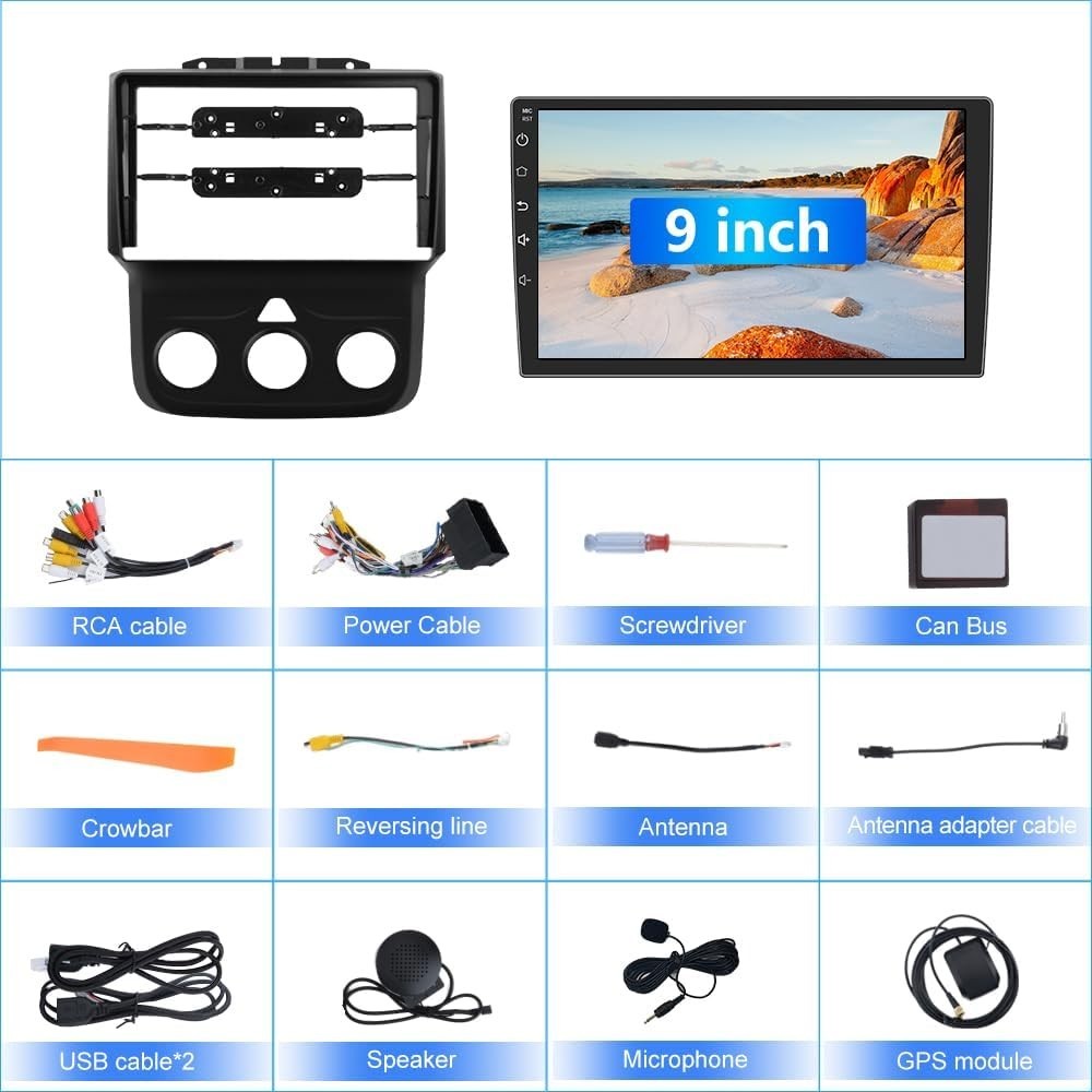 9″ 64G Android Auto Carplay for Dodge RAM 1500 2500 3500 2013-2019 (Manual AC)
