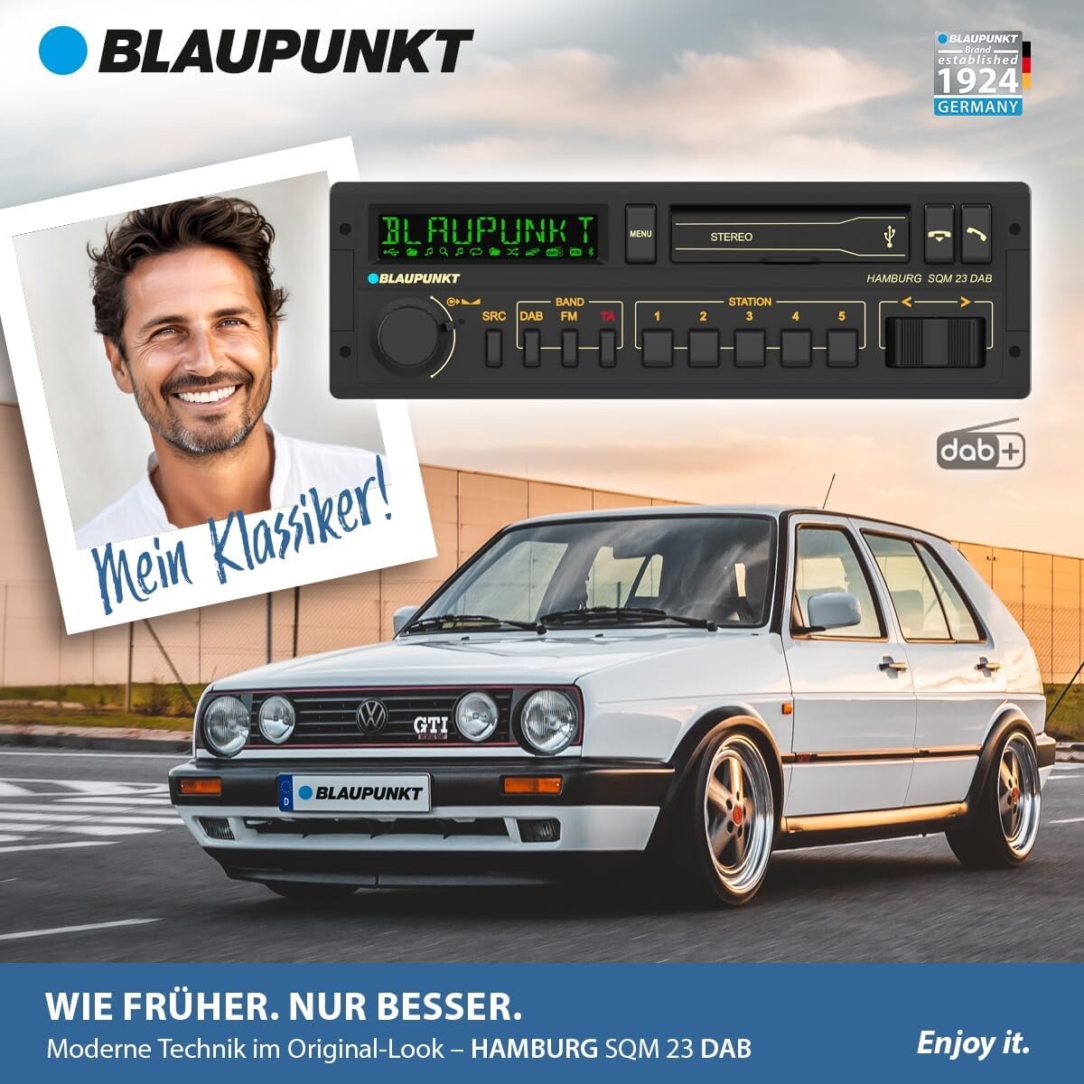 Blaupunkt Hamburg SQM 23 DAB 1-DIN Retro Car Radio DAB+ Bluetooth USB AUX 200W