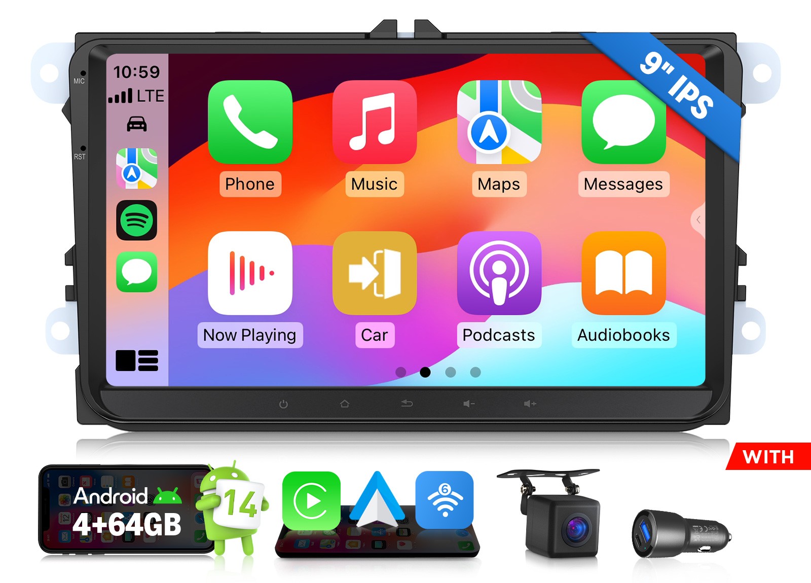 Eonon VWX7A Android 14 4+64 9″VW Golf GTI MK5 MK6 R R32 Car Stereo Radio CarPlay