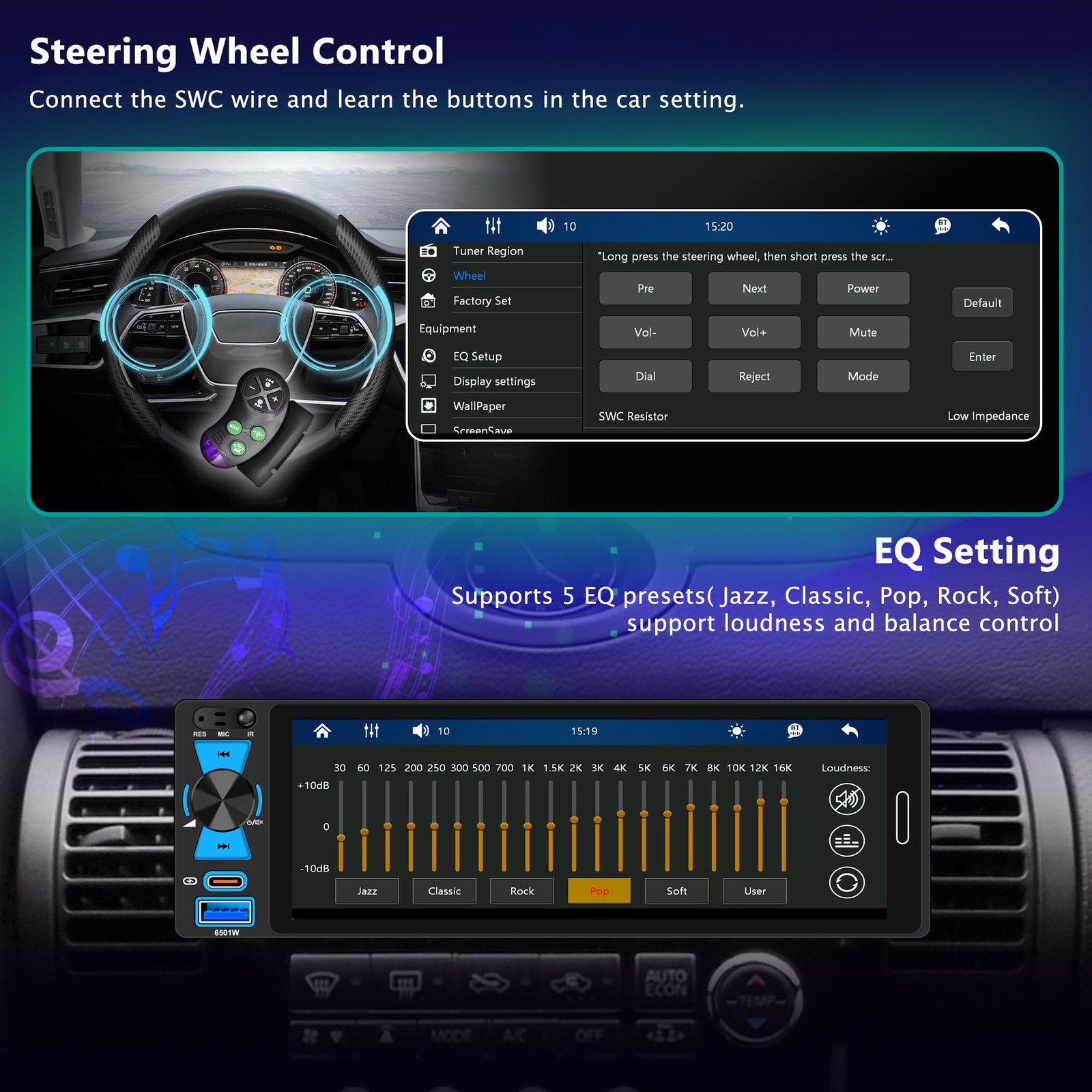 6.5″ Single Din Touchscreen Radio with Wireless Apple CarPlay & Android Auto,…