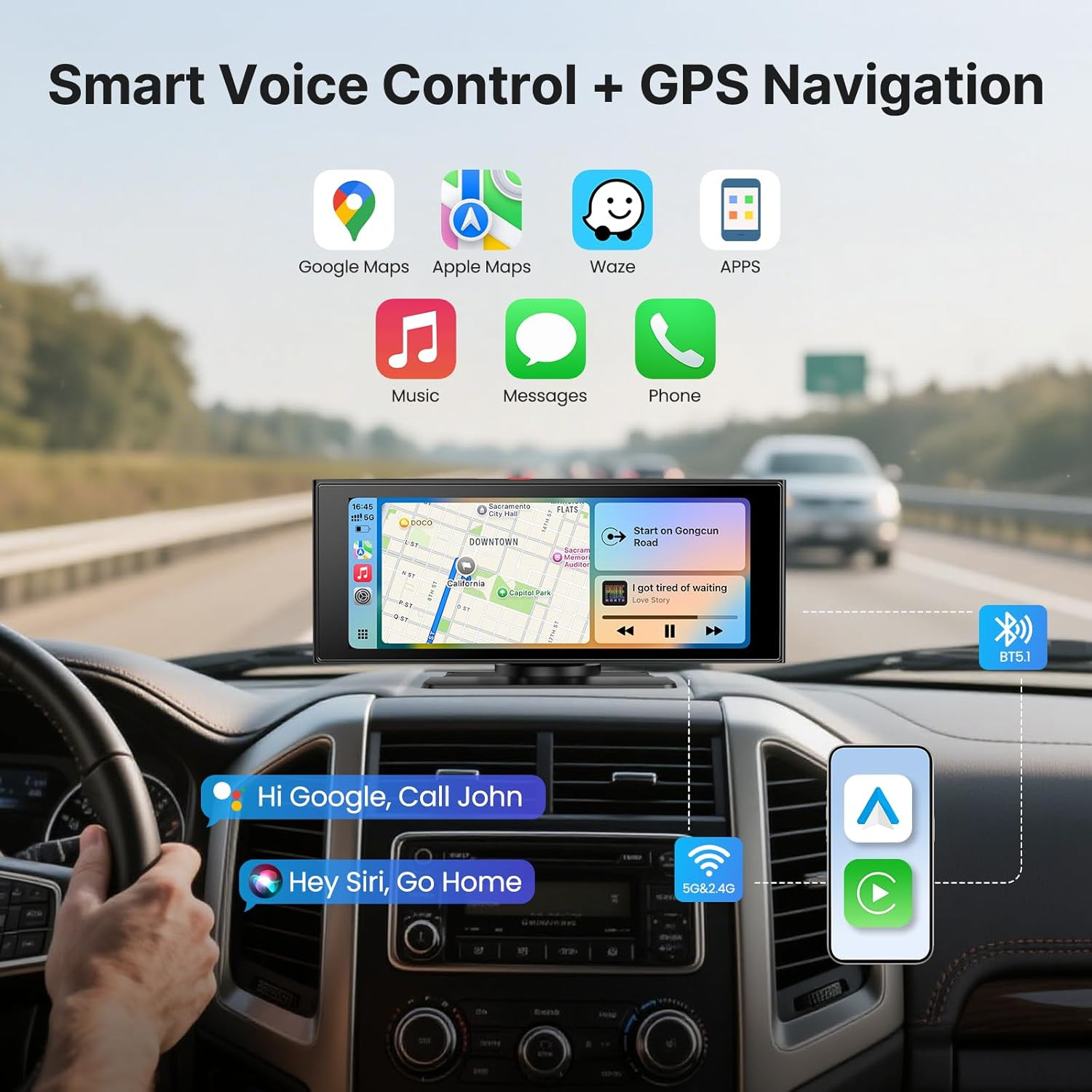 10.26” Wireless Car Play & Android Auto Touchscreen Monitor with Bluetooth