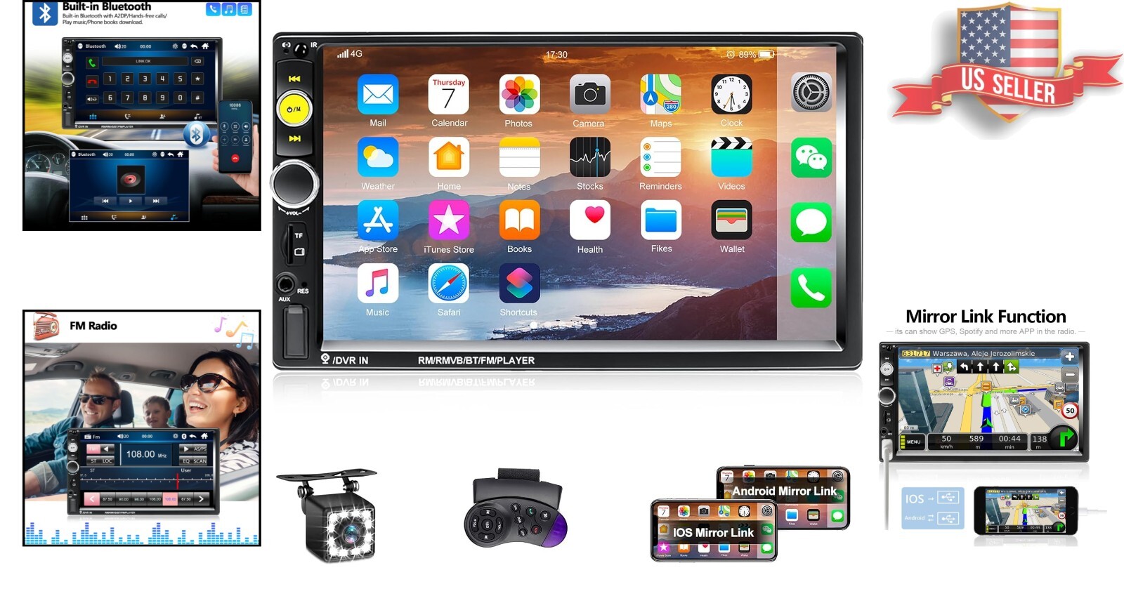 7 Inch Car Radio with Touchscreen, Bluetooth & Mirror Link Compatibility