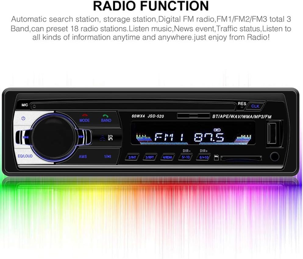1 Din Bluetooth Audio Receiver with RDS, Dual USB, and AUX Input – Compact Fit