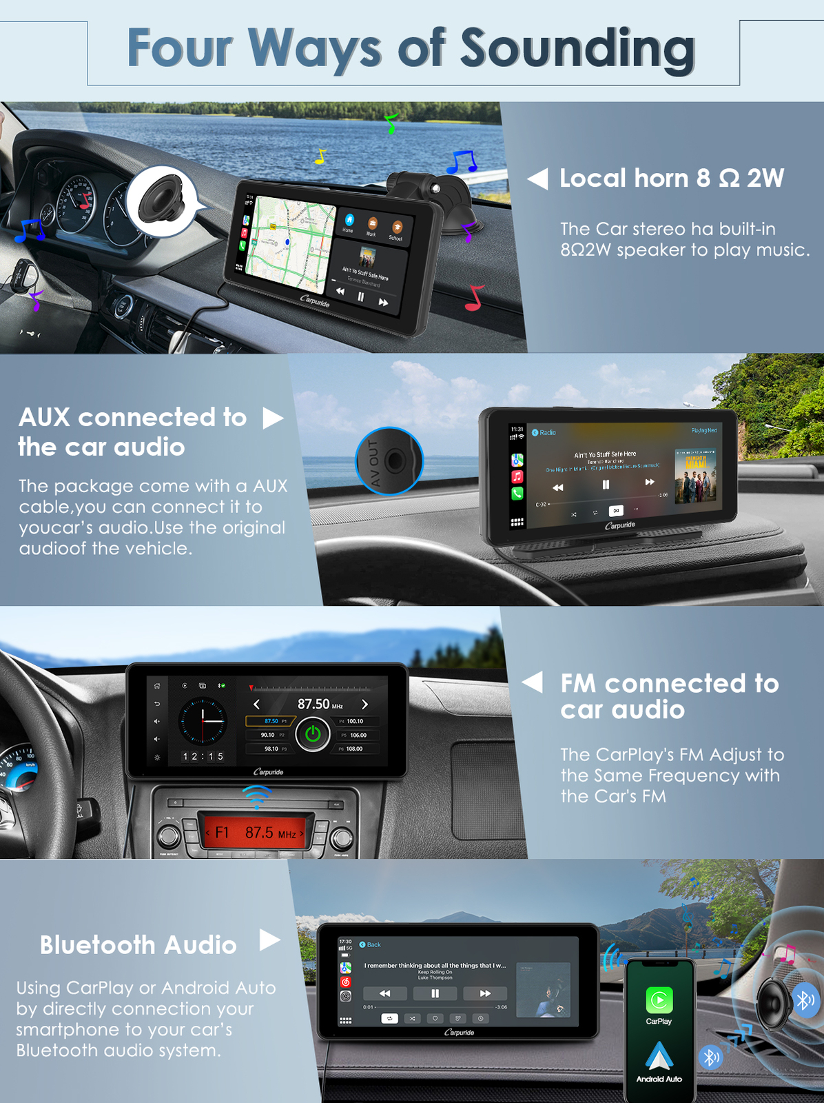 Carpuride W609 Portable Carplay Android Auto Multimedia Dashboard Console AUX FM