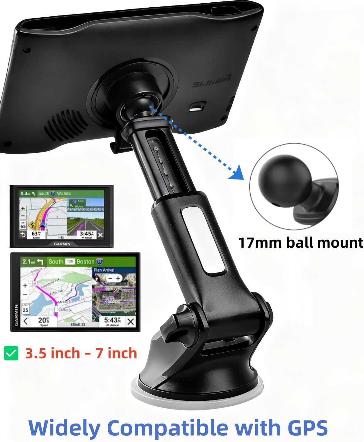 Suction Cup Car Mount for 7-11 Inch CarPlay Screens with Adjustable Arm