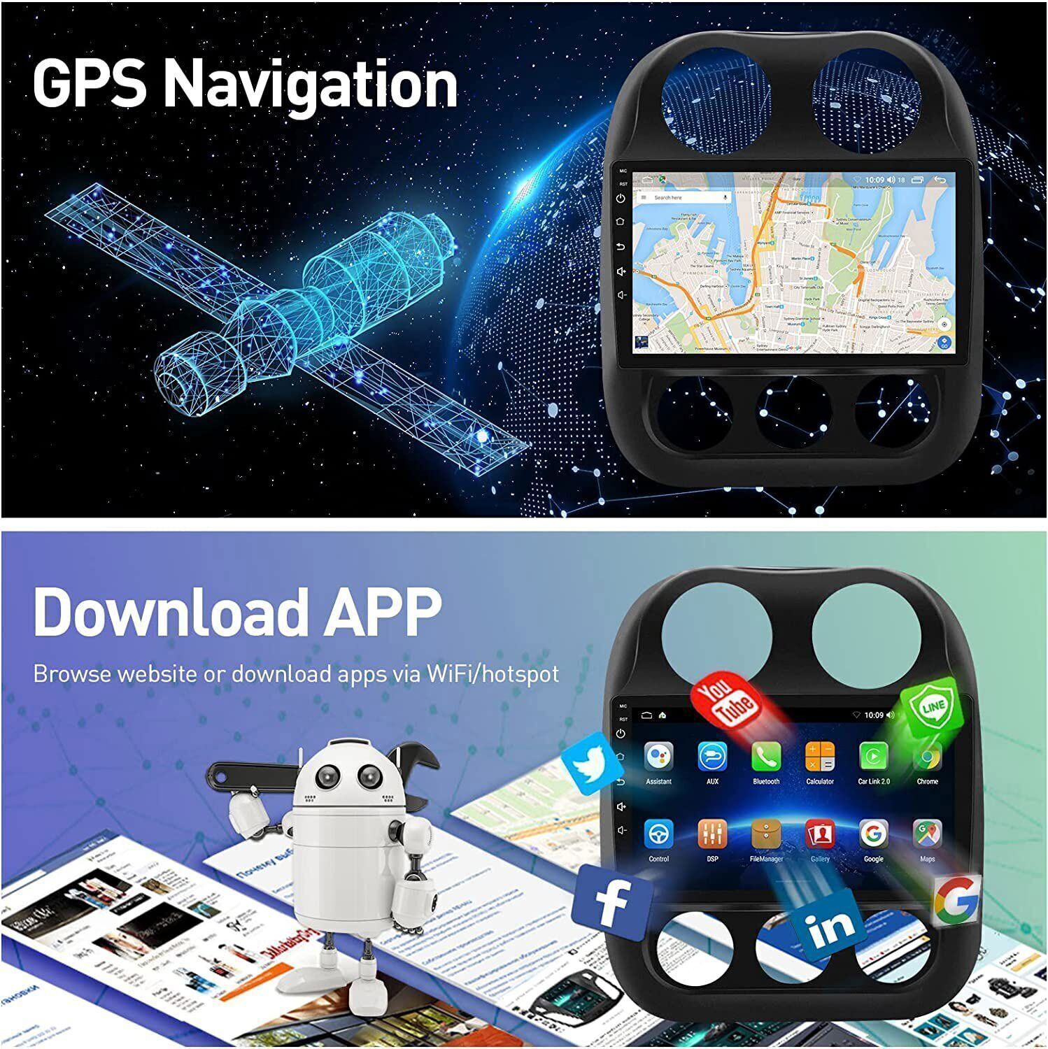 Car Radio GPS Stereo Android Apple Carplay BT For Jeep Patriot Compass 2010-2016